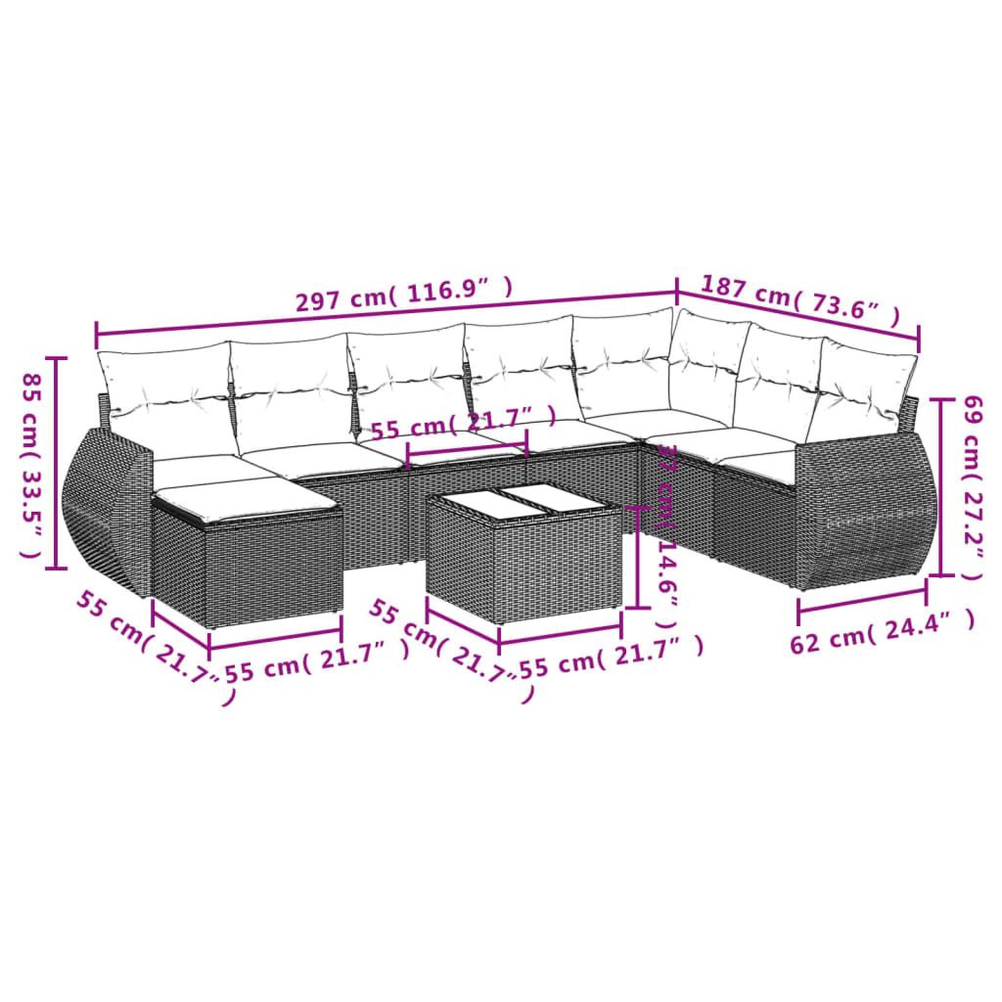 Voir la diapositive 3 : VIDAXL Salon de jardin 8 pcs avec coussins noir resine tressee