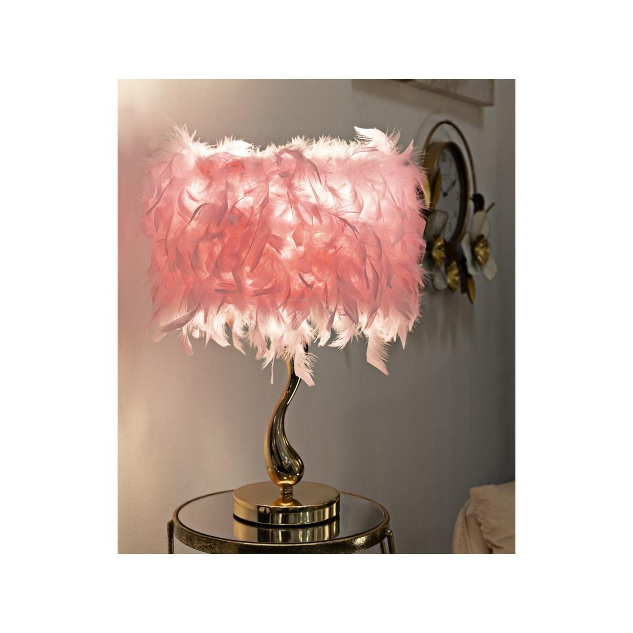 Voir la diapositive 5 : Paris Prix Lampe à poser imitation plume  cart  47cm or & rose