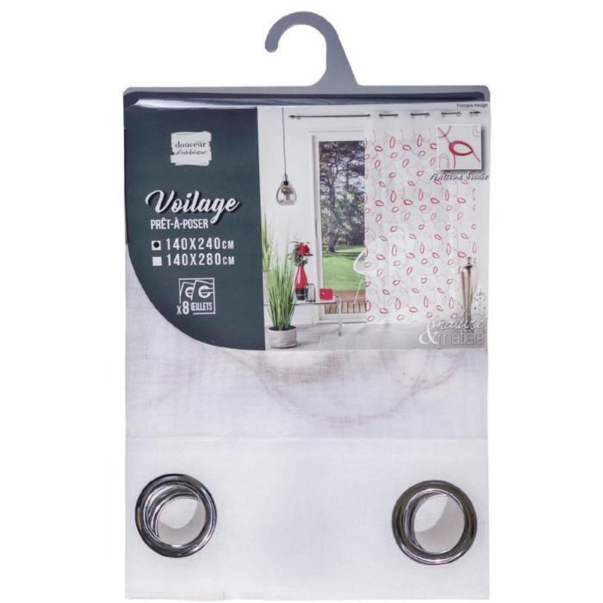 Paris Prix Rideau Voilage à Œillets  Hoops  140x240cm Rouge