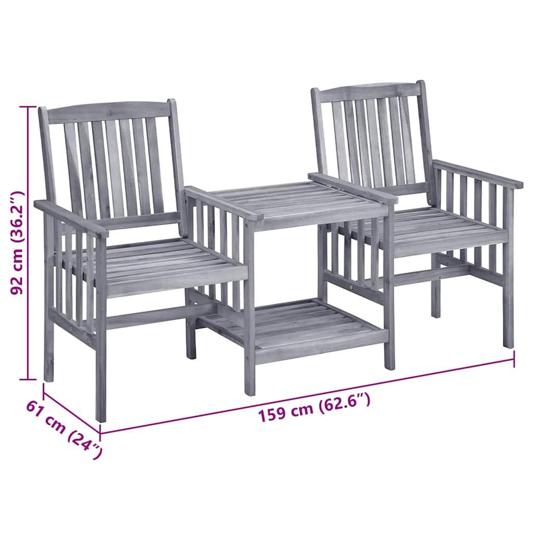 Voir la diapositive 6 : VIDAXL Chaises de jardin avec table a the et coussins Acacia solide
