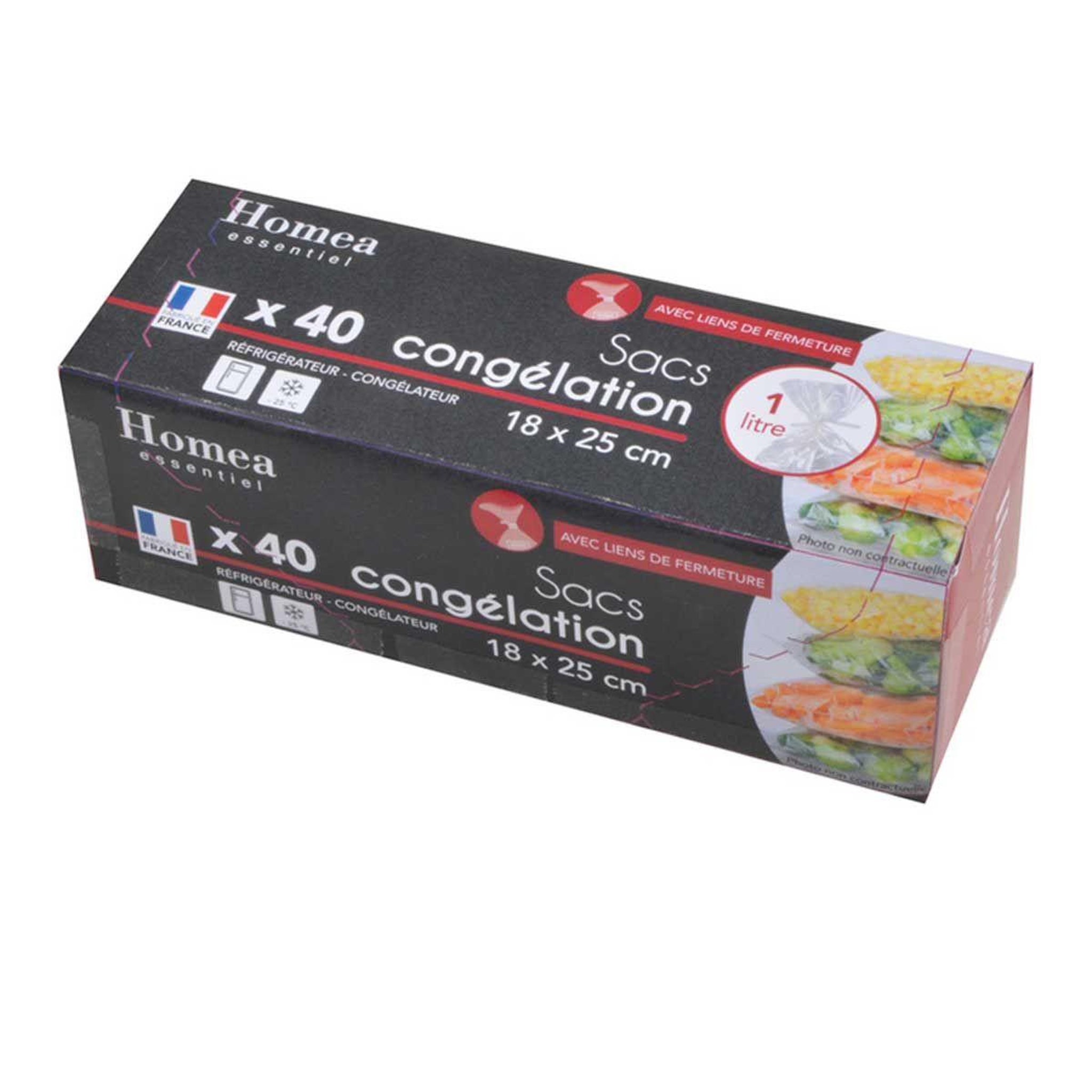 Voir la diapositive 1 : HOMEA Lot de 40 sacs de congélation  liens  1l transparent