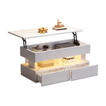 MERAX Table basse relevable rectangulaire blanc - 50x100 cm led mdf