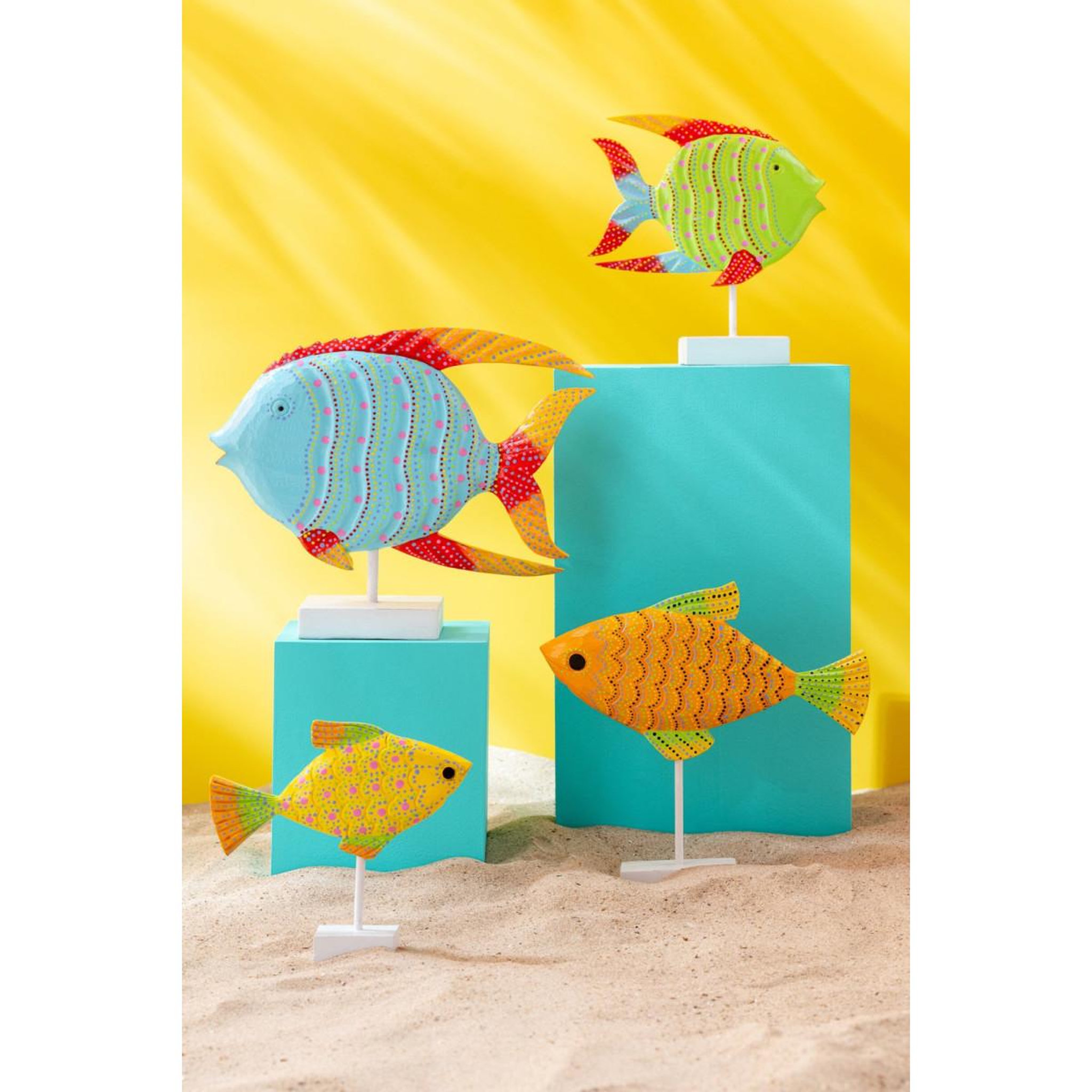Voir la diapositive 3 : J-LINE Statuette déco poisson en bois  omi  33cm multicolore