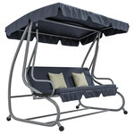 OUTSUNNY Balancelle de jardin 3 places convertible toit inclinaison réglable 2 tablettes support coussins acier polyester gris