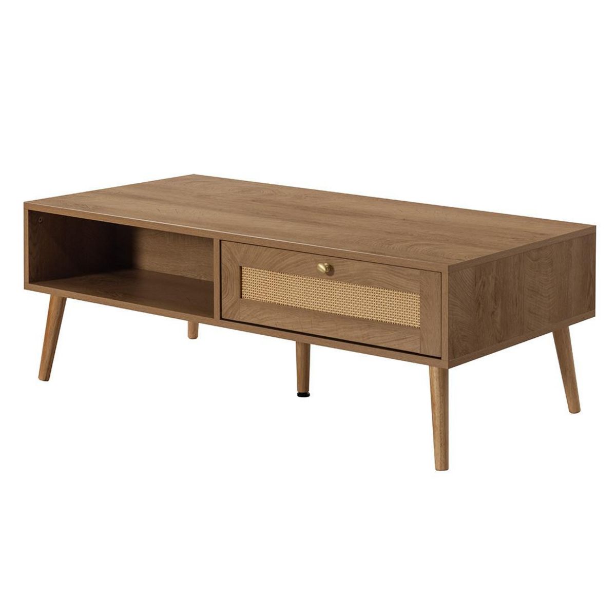 BEST MOBILIER Goto - table basse - effet bois et cannage - 1 tiroir et 1 niche - 110 cm