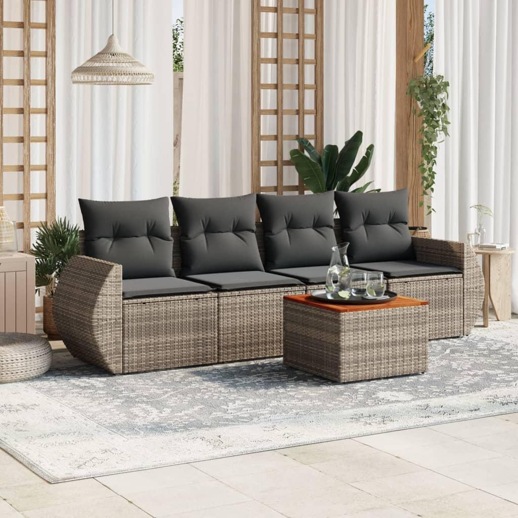 VIDAXL Salon de jardin 5 pcs avec coussins gris resine tressee