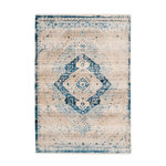 Paris Prix Tapis Vintage à Franges  Baroque V  Crème & Bleu. Coloris disponibles : Bleu