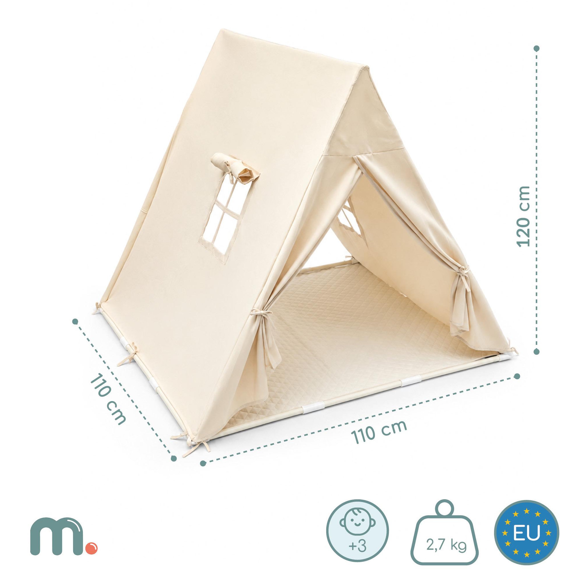 Voir la diapositive 3 : MAMABRUM Tente Tipi de Jeu Enfant Grande Cabane 110x110x120cm avec Guirlande LED et Tapis - Mamabrum