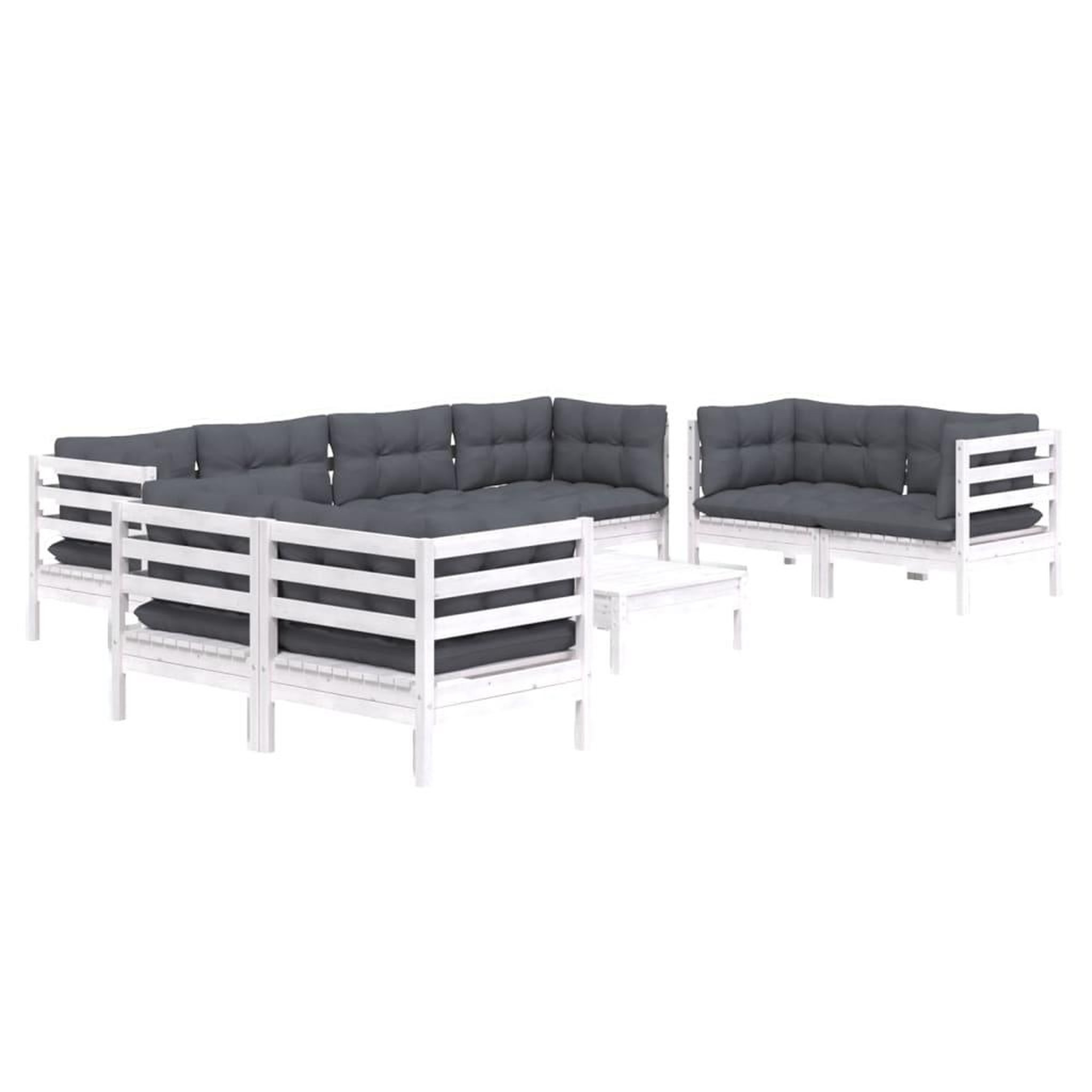 Voir la diapositive 3 : VIDAXL Salon de jardin 9 pcs avec coussins bois de pin massif