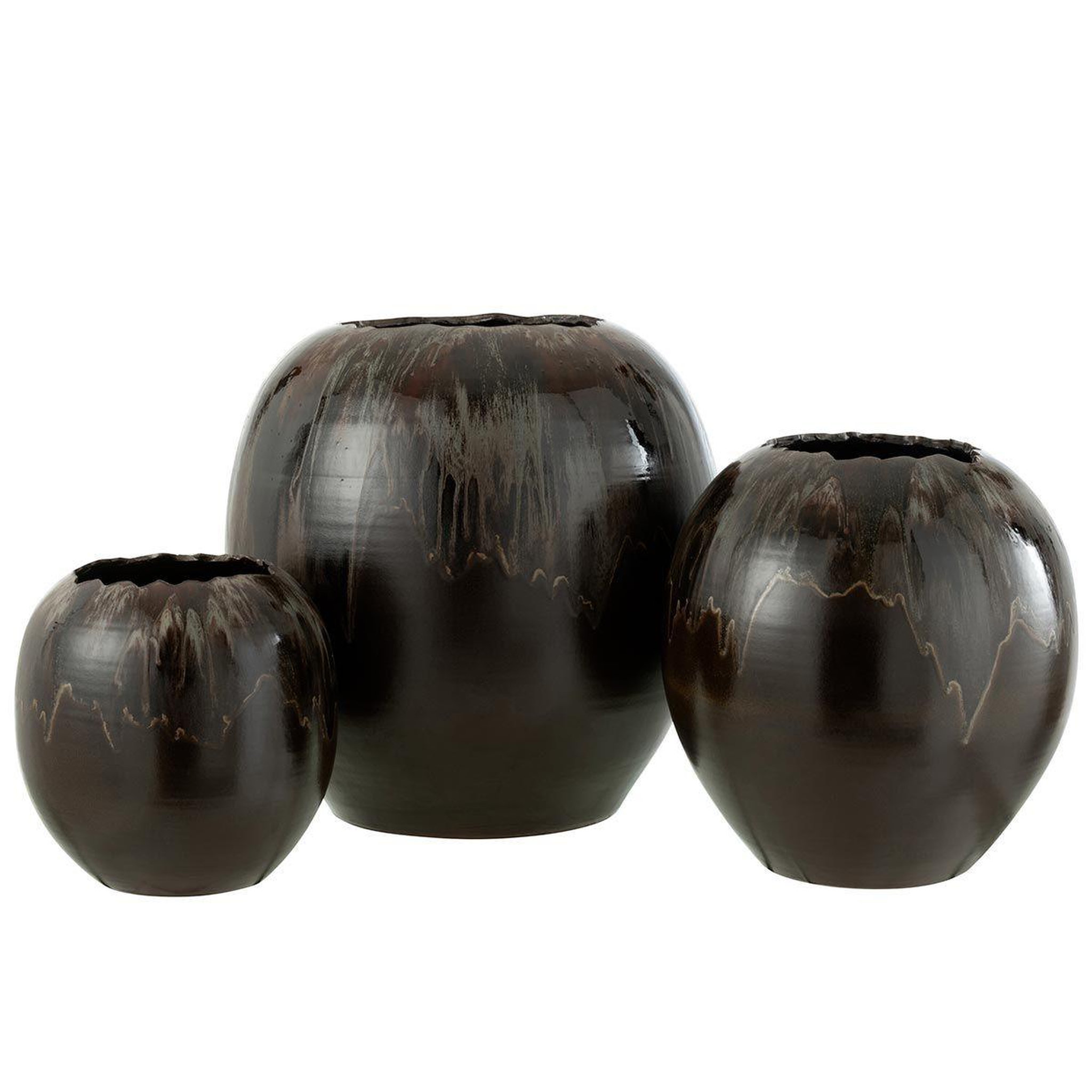 Voir la diapositive 2 : J-LINE Cache-pot en céramique  jaisalmer  40cm marron