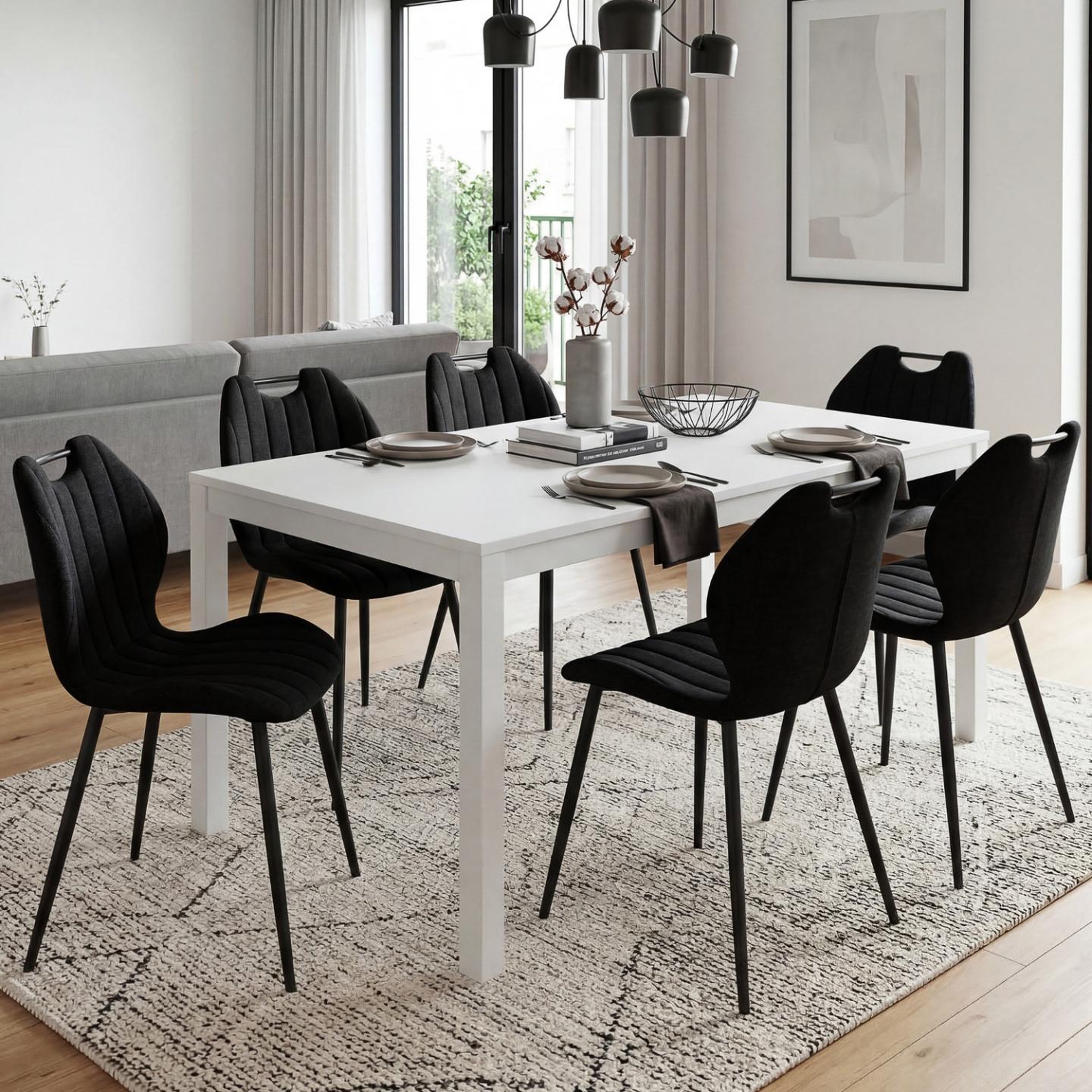 Voir la diapositive 2 : ID MARKET Lot de 6 chaises pio avec poignée en tissu éponge noir