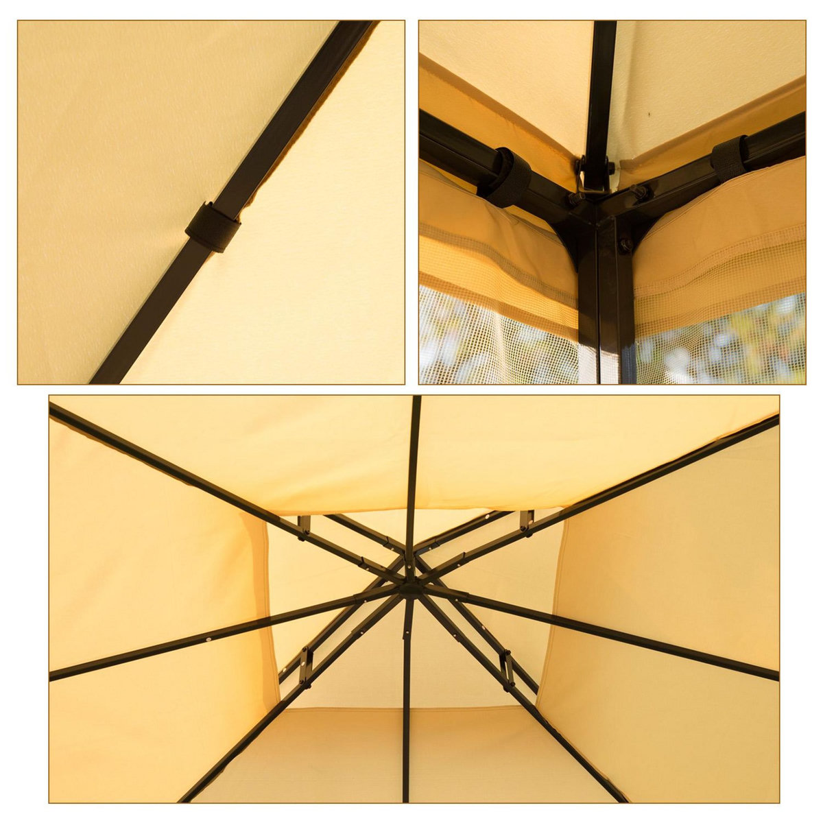 OUTSUNNY Tonnelle barnum style colonial double toit toiles moustiquaires amovibles 3L x 3l x 2,65H m beige noir