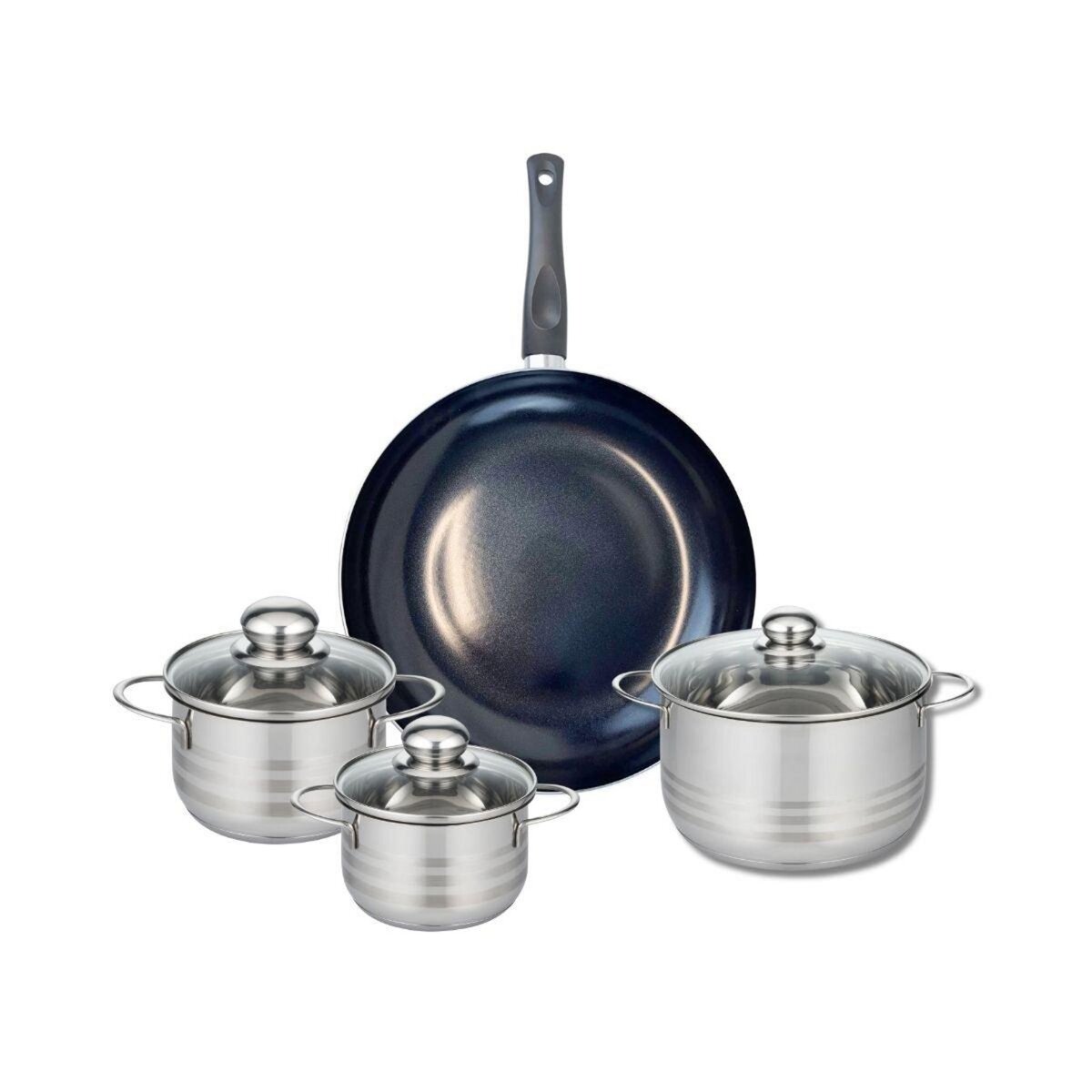 ELO Ensemble de 1 Poêle de cuisson 32 cm et 3 faitouts 14, 16 et 20 cm Elo Prima Brillant