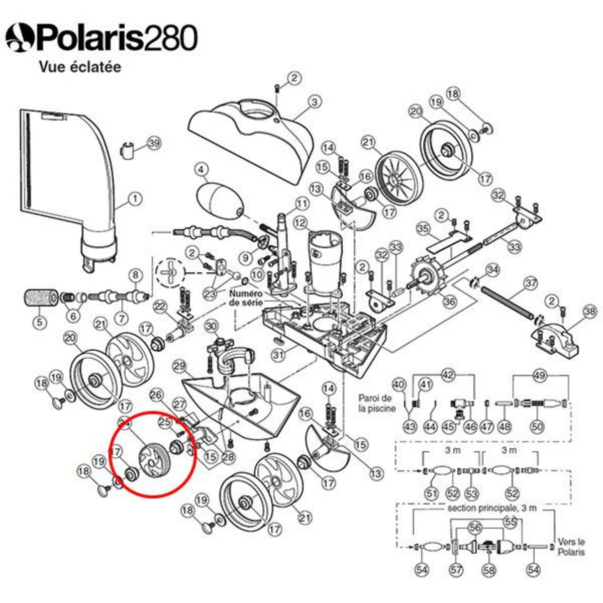 Polaris Petite roue dentelée blanche de rechange pour polaris 280 - c16
