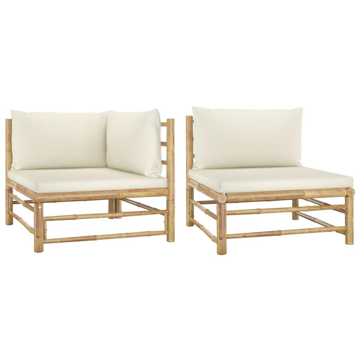 VIDAXL Salon de jardin 2 pcs avec coussins blanc creme Bambou