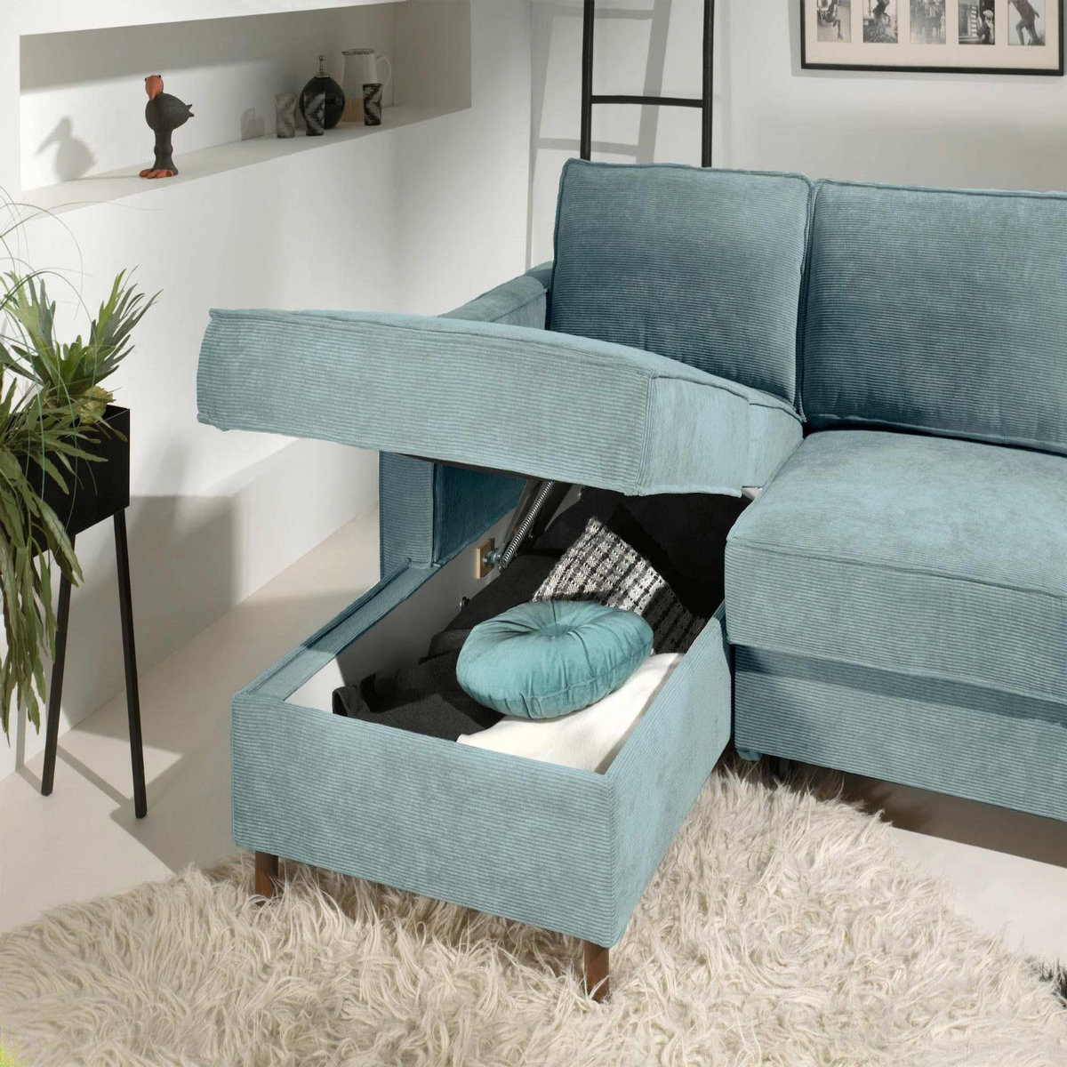 LISA DESIGN Jake - canapé d'angle gauche - convertible avec coffre - 4 places - en velours côtelé