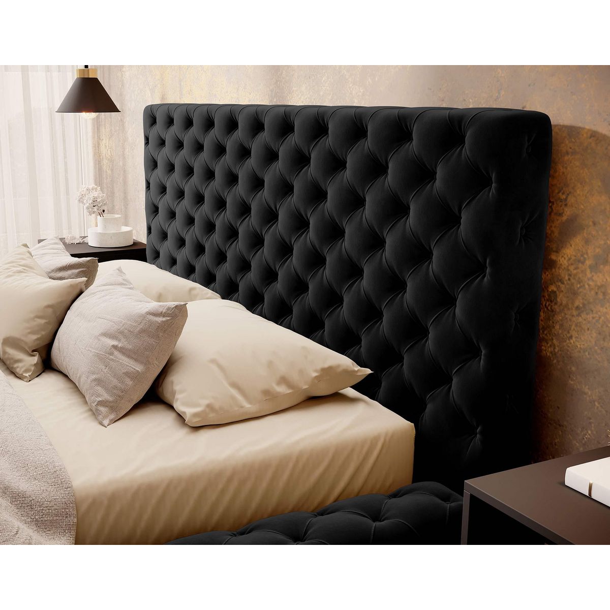 BEST MOBILIER Christiana - lit coffre - 160x200 - sommier inclus - en velours