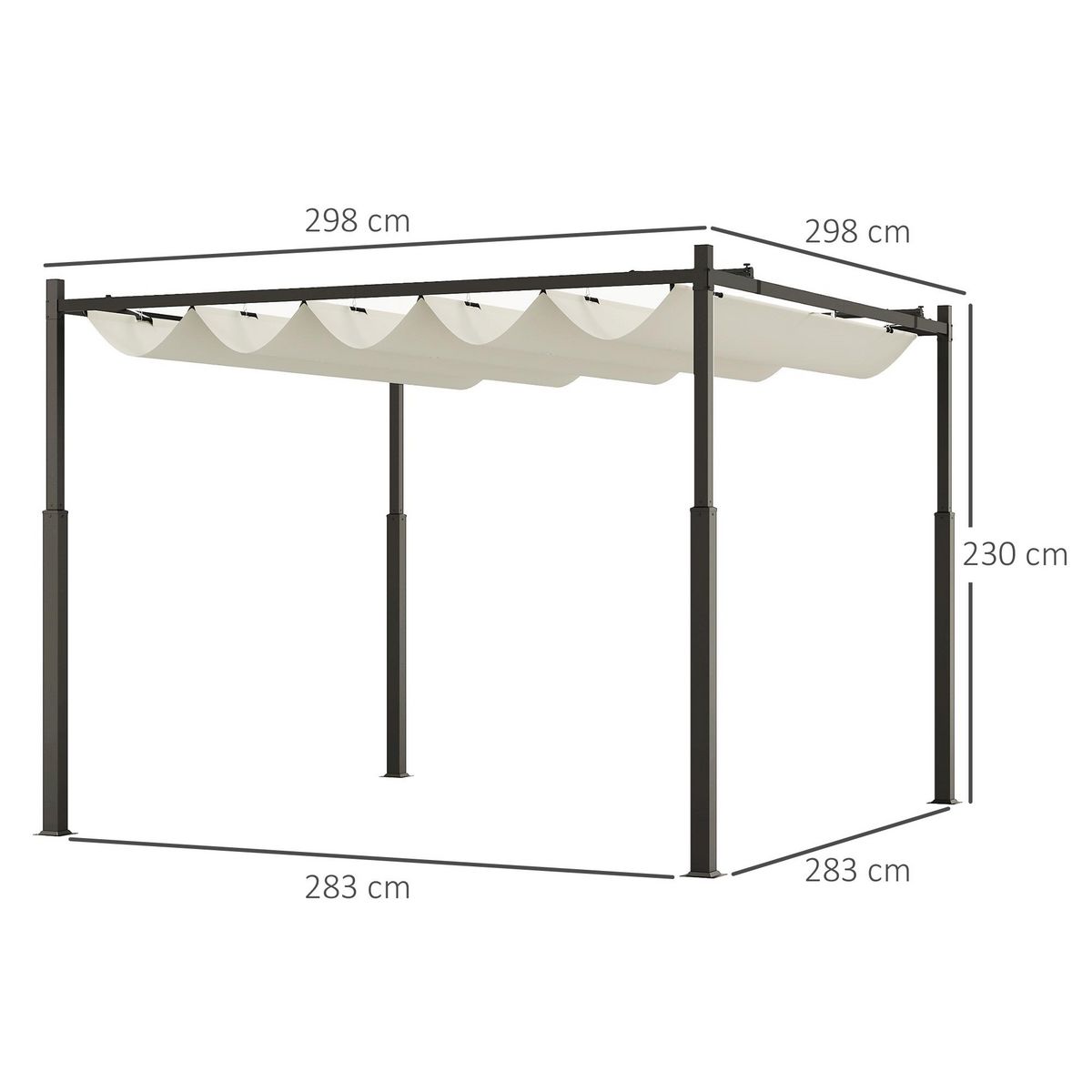 OUTSUNNY Pergola rétractable 3 x 3 m acier époxy noir polyester haute densité 180 g/m² UPF30+ crème