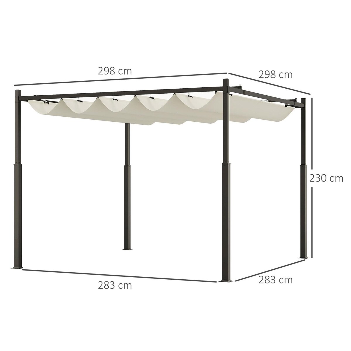 OUTSUNNY Pergola rétractable 3 x 3 m acier époxy noir polyester haute densité 180 g/m² UPF30+ crème