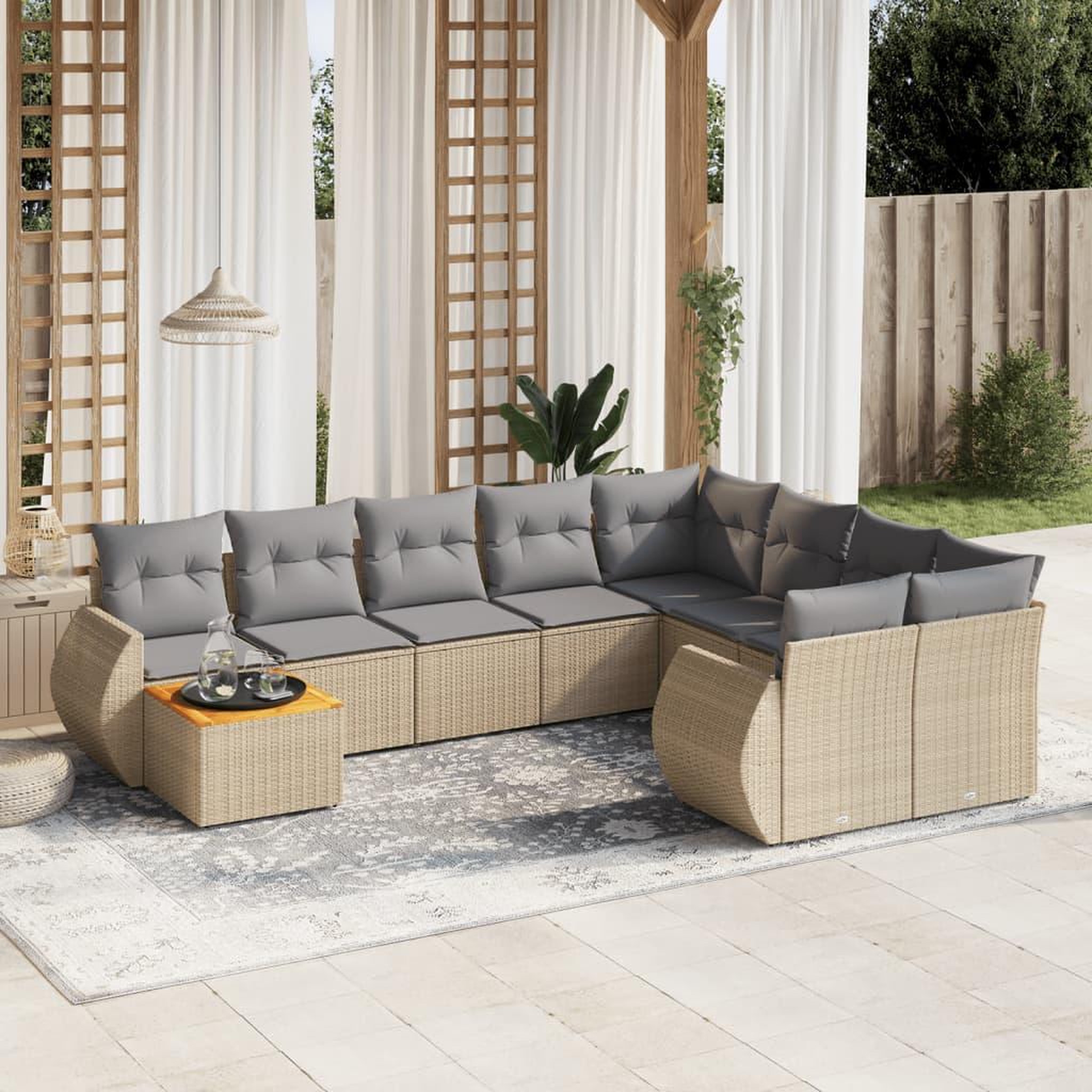 VIDAXL Salon de jardin avec coussins 10 pcs beige resine tressee