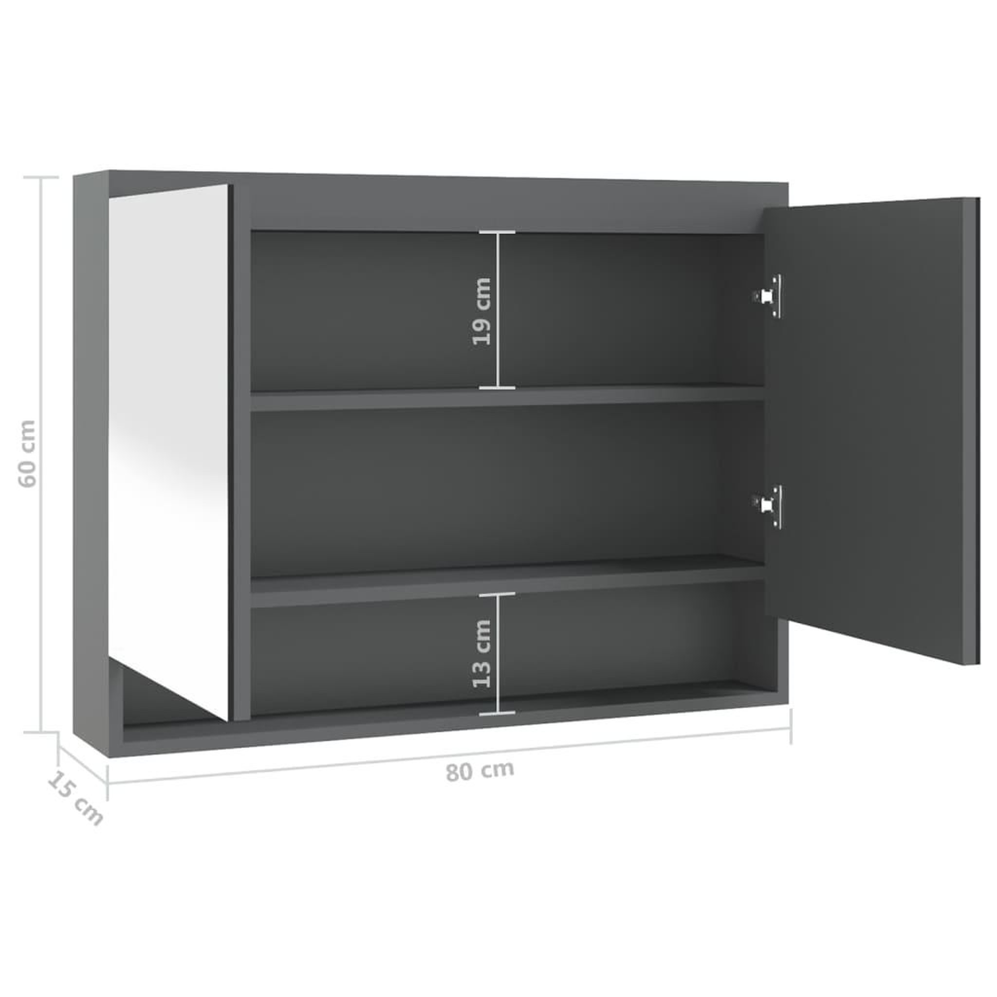 Voir la diapositive 6 : VIDAXL Armoire a miroir de salle de bain 80x15x60 cm mdf gris brillant