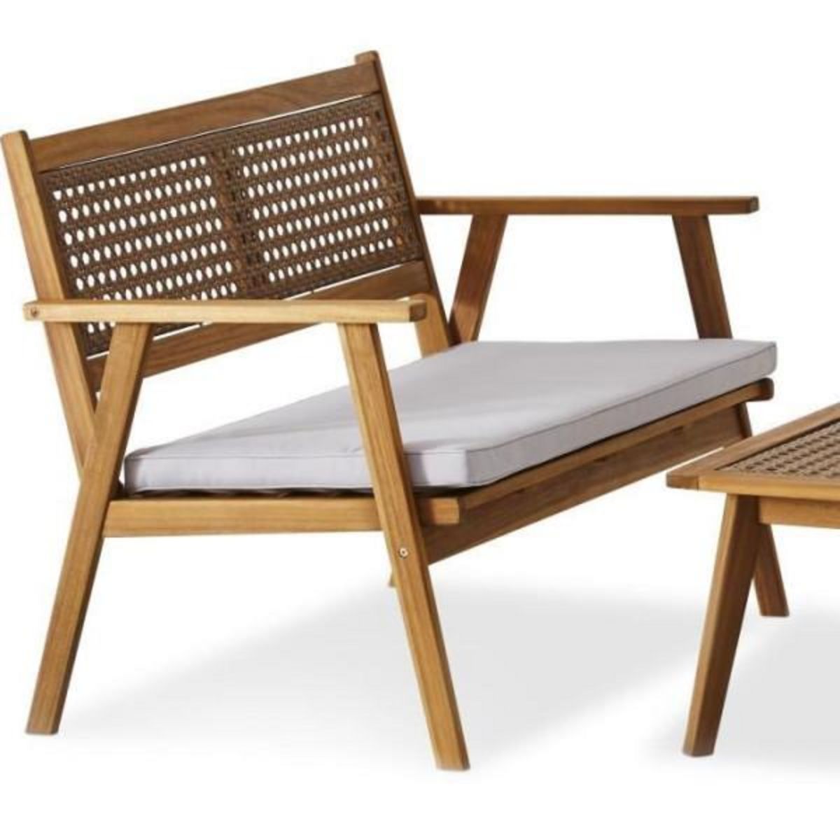 BOCARNEA Banc de jardin LIANZA - 2 places - Acacia et cannage en résine tressée - L121 x H71 x P78 cm