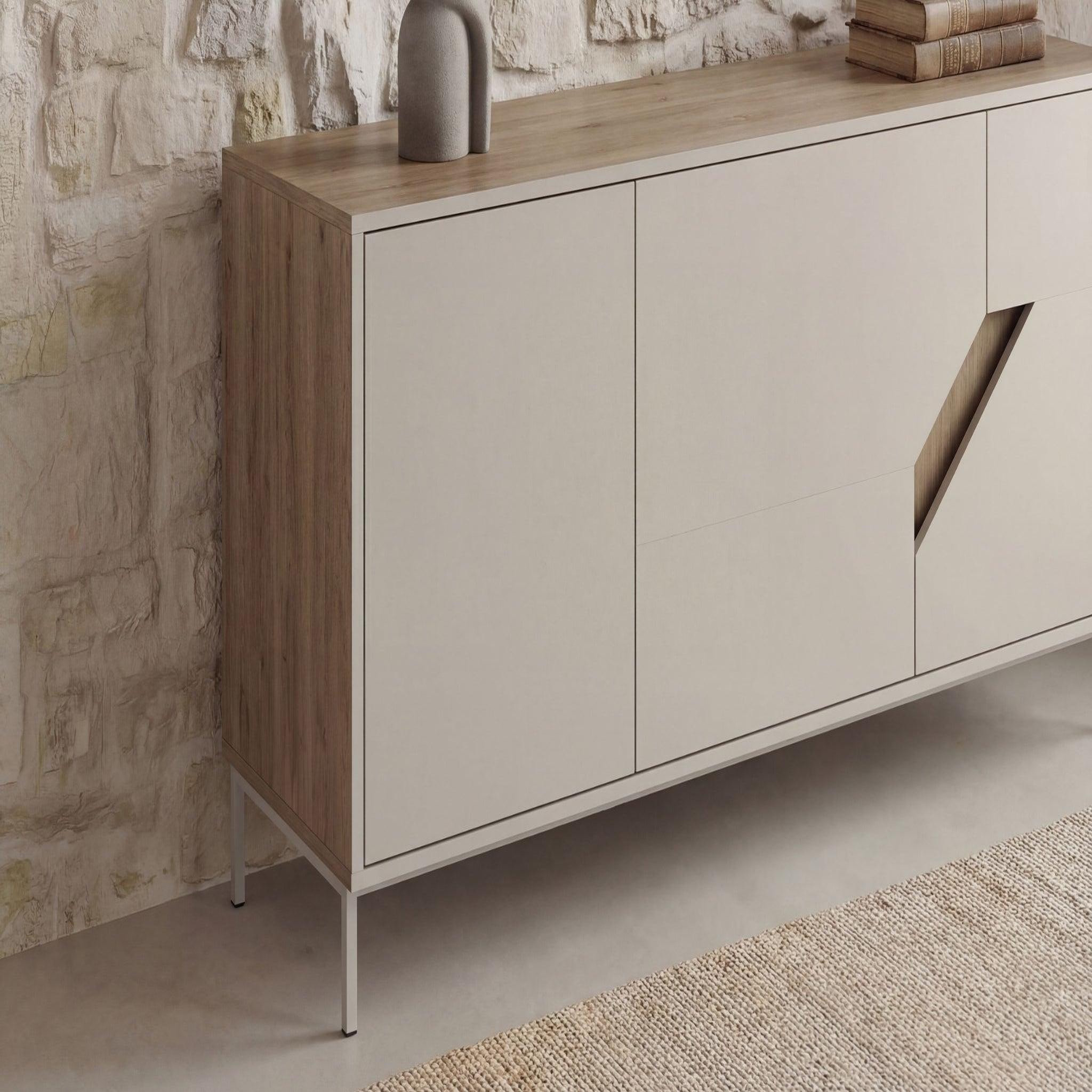 Voir la diapositive 4 : CASANOVA PARIS Dalia - buffet 3 portes 150cm en mélamine - beige