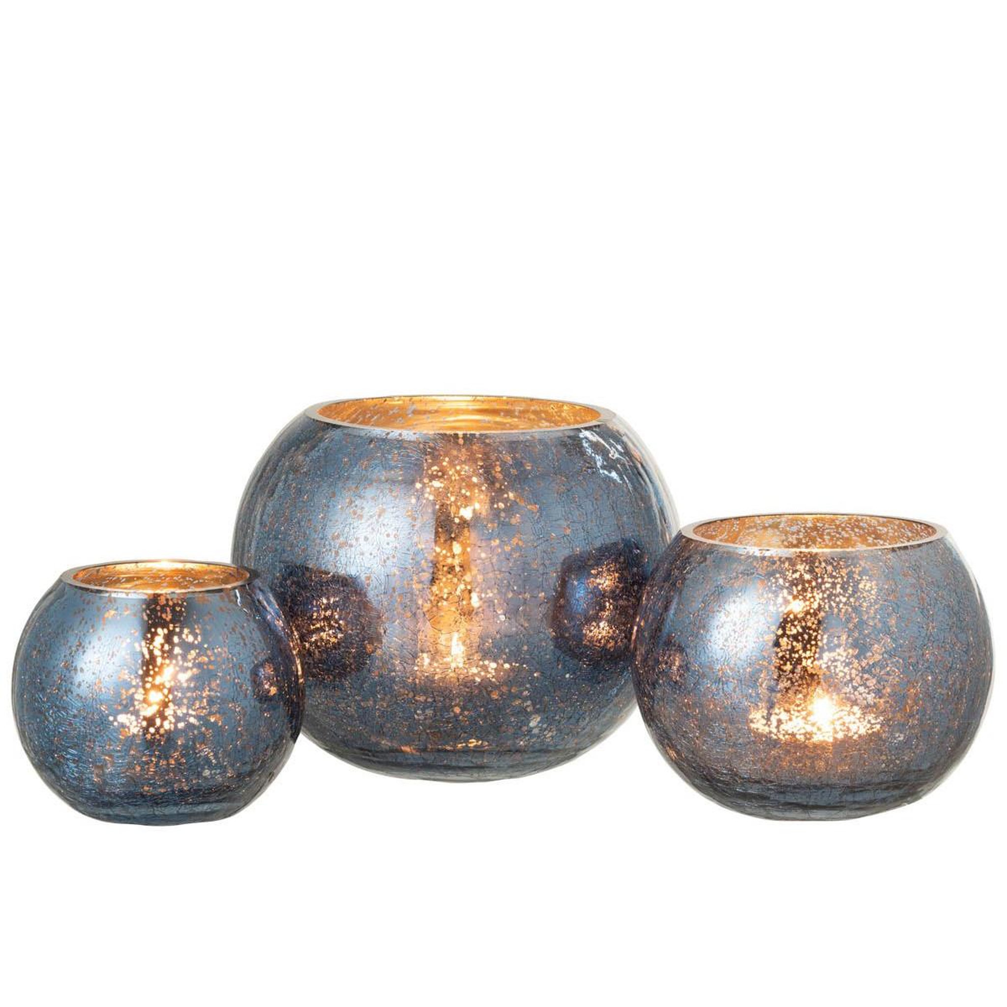 Voir la diapositive 5 : J-LINE Photophore boule en verre  nacré  20cm bleu