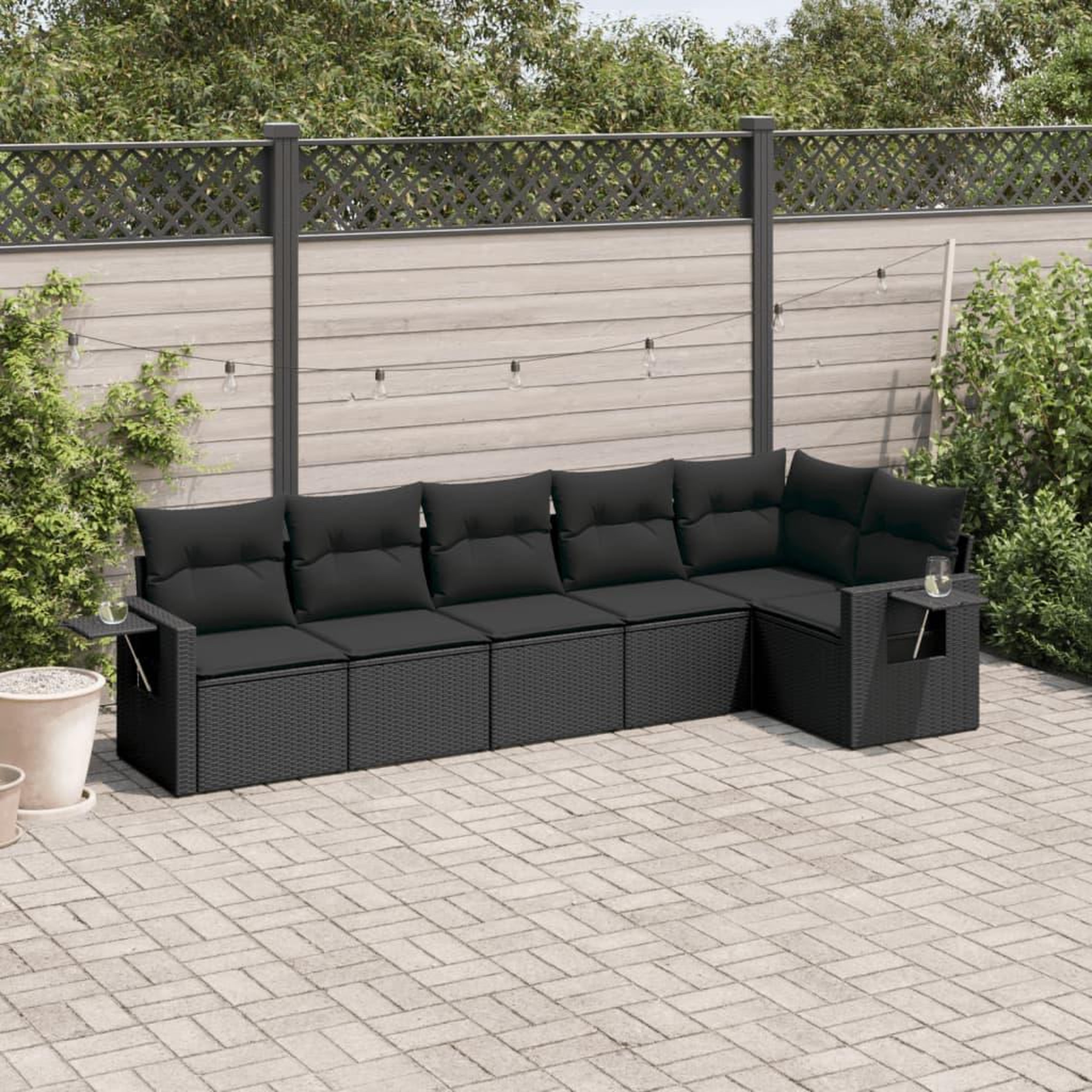 VIDAXL Salon de jardin 6 pcs avec coussins noir resine tressee