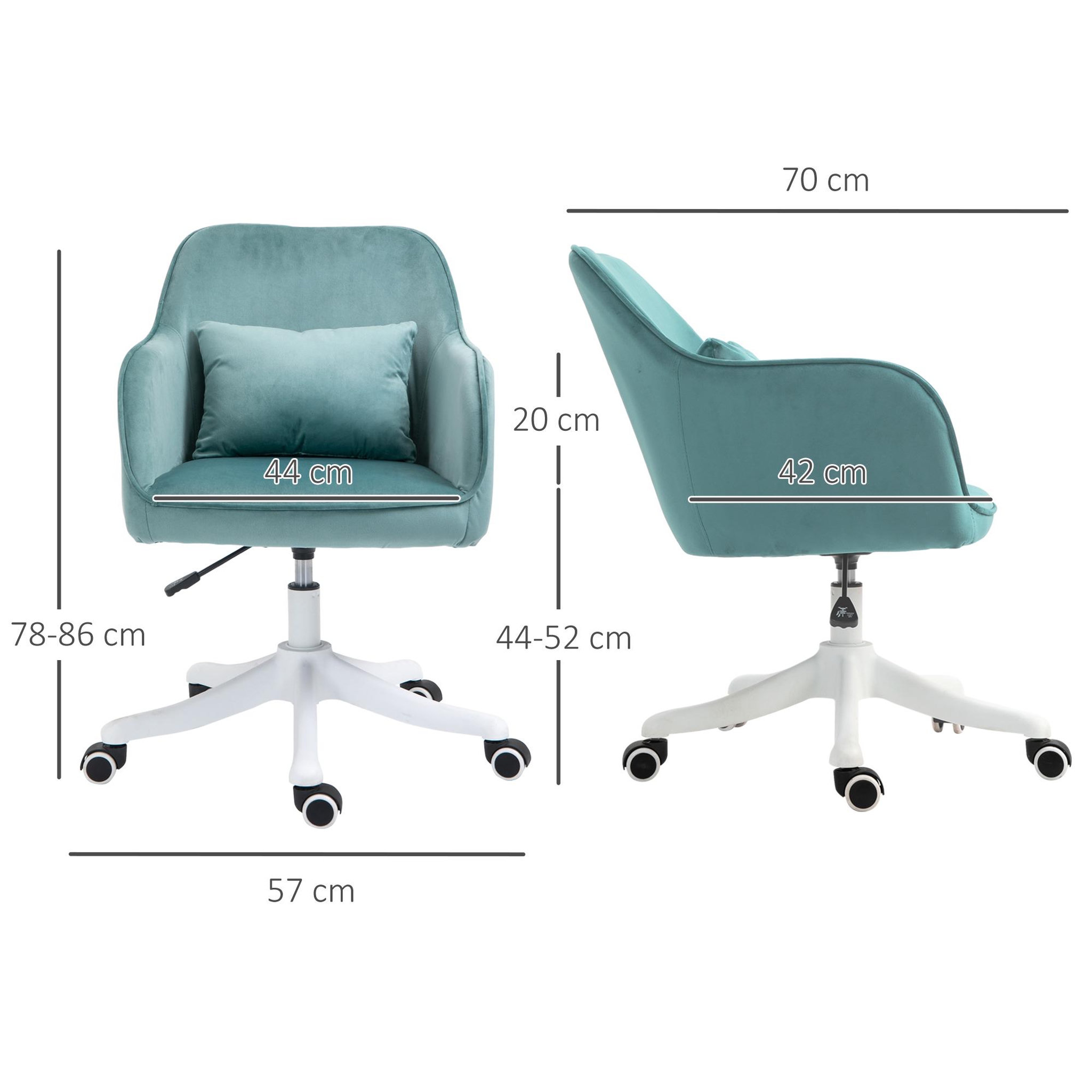 Voir la diapositive 3 : HOMCOM Chaise de bureau velours fauteuil bureau massant coussin lombaire intégré hauteur réglable pivotante 360° vert menthe