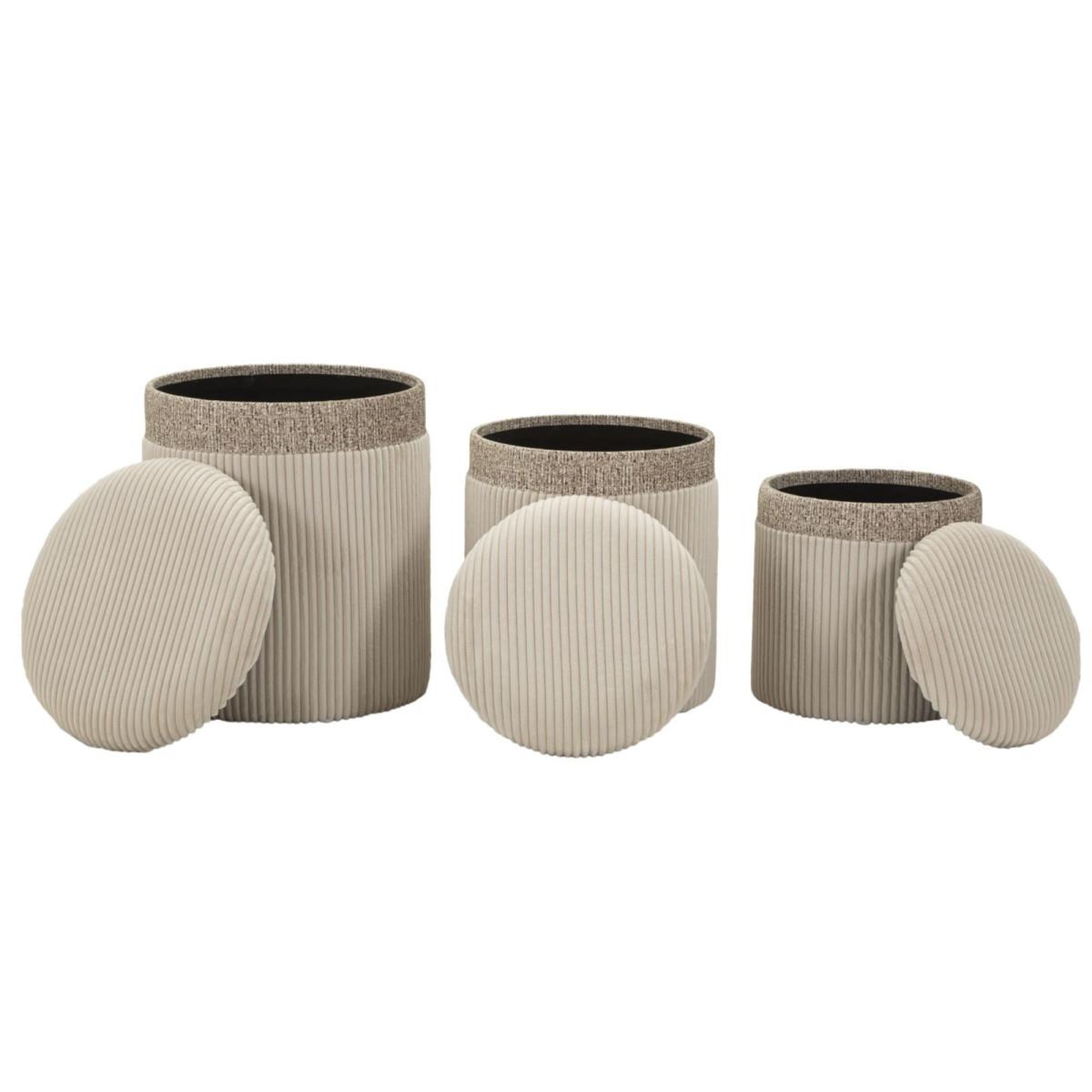 Voir la diapositive 2 : Paris Prix Lot de 3 poufs coffres  curtain  49cm crème