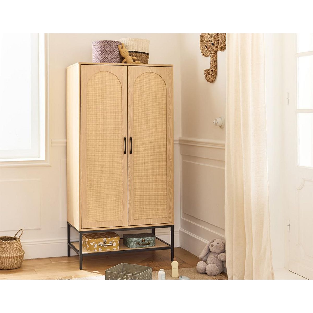 BEST MOBILIER Nagato - armoire - cannage et effet bois - 80 cm