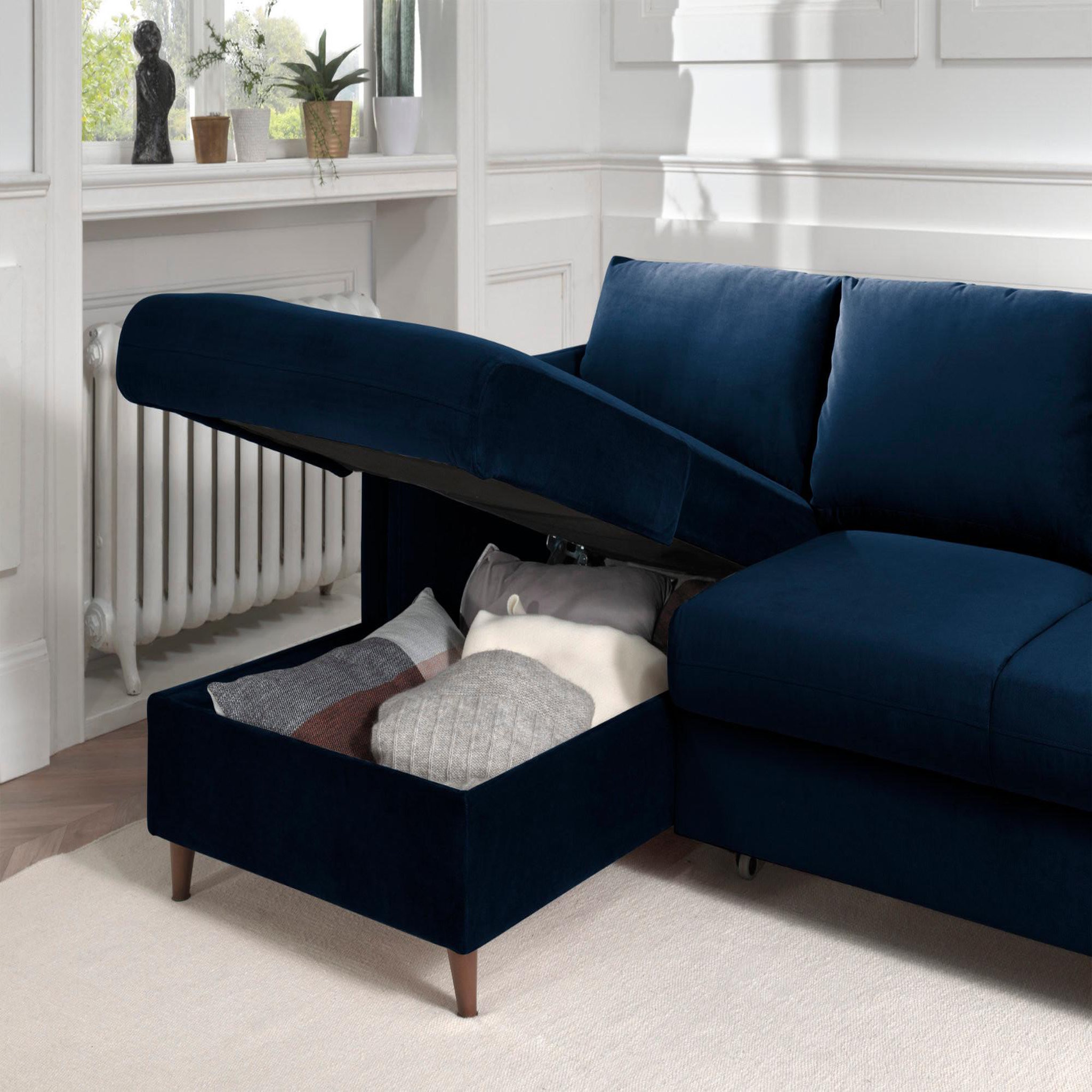 Voir la diapositive 4 : BEST MOBILIER Brooke - canapé d'angle gauche - convertible avec coffre - 4 places - en velours