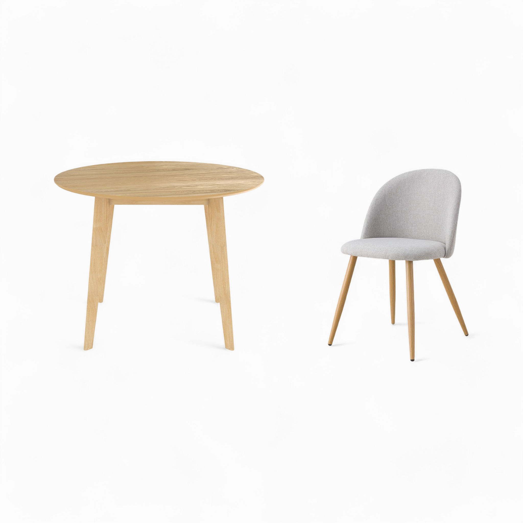 Voir la diapositive 5 : MAISON PAVANE Table et chaises 4 personnes en tissu taupe et bois-réno