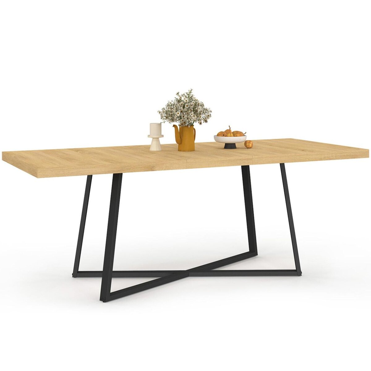ID MARKET Table à manger extensible rectangle SELMA 6-10 personnes bois et noir 160-200 cm