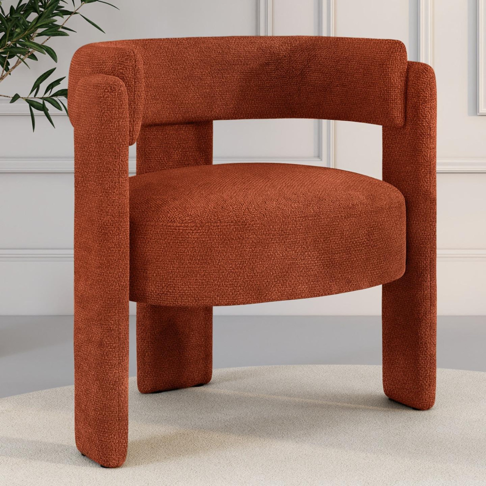Voir la diapositive 2 : ID MARKET Fauteuil tripode gustave tissu chenille terracotta
