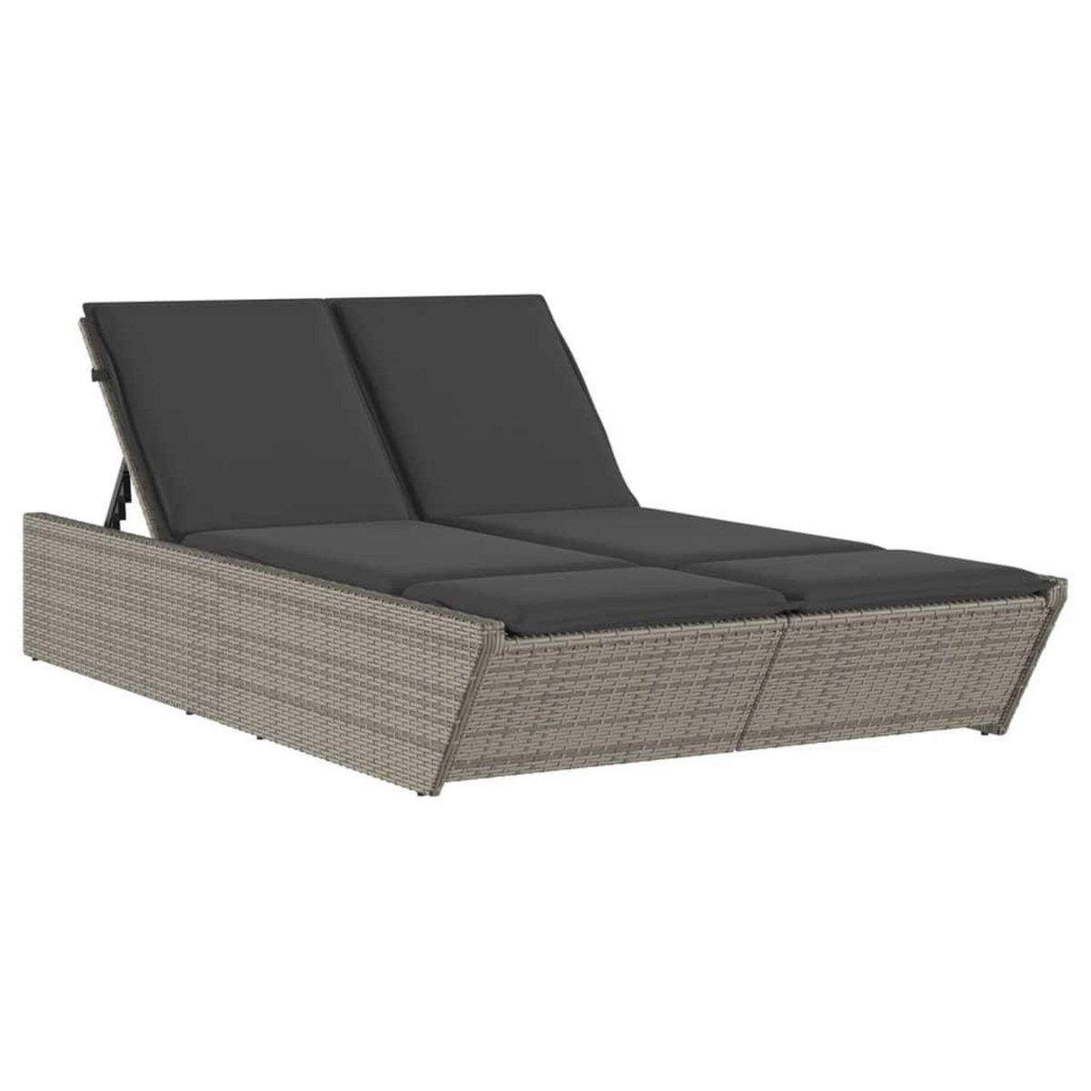 VIDAXL Chaise longue double avec coussins gris resine tressee