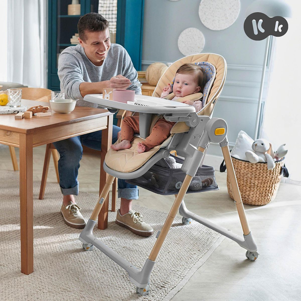 KINDERKRAFT Chaise haute 2 en 1 - transat et siège réglable