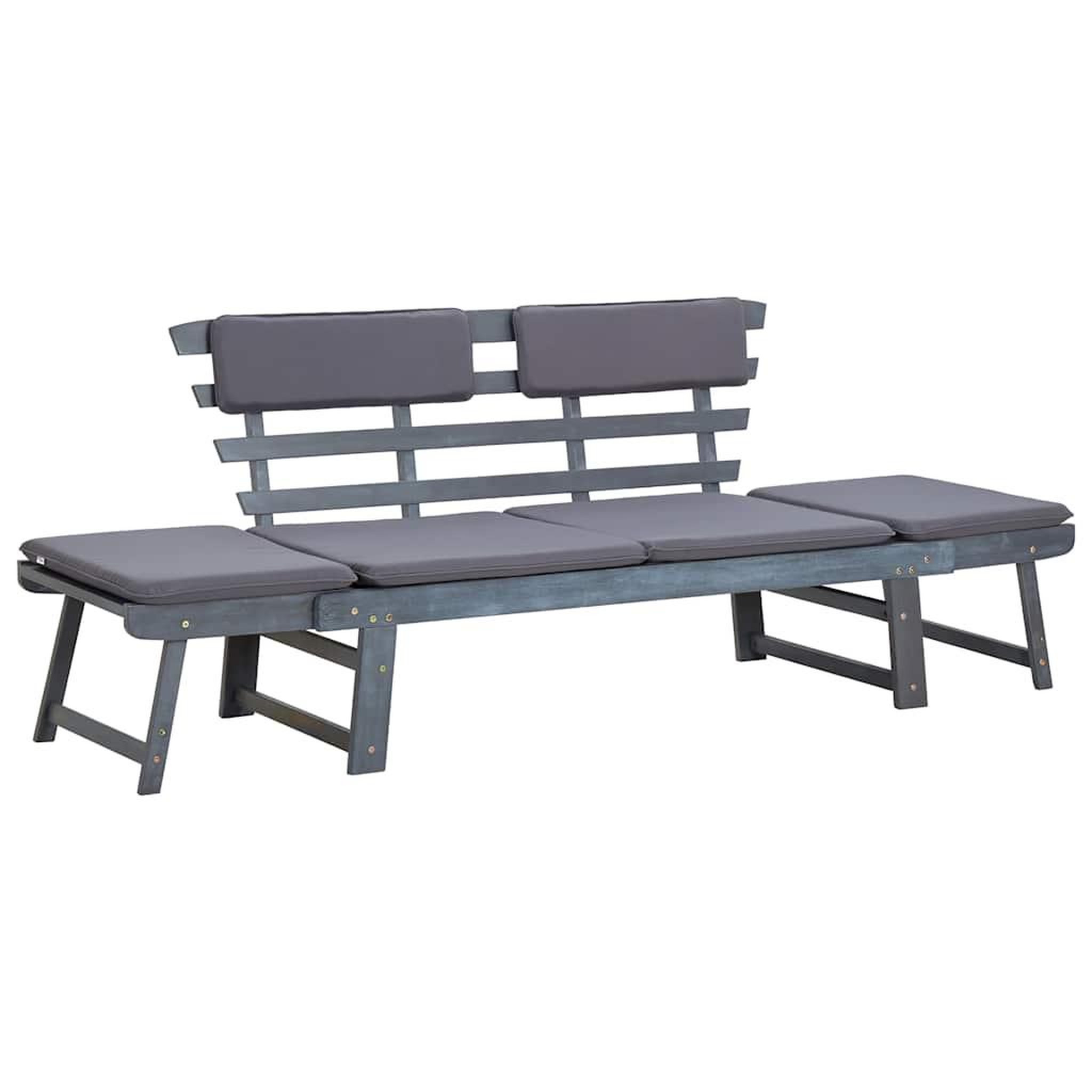 Voir la diapositive 2 : VIDAXL Banc de jardin avec coussins 2-en-1 190 cm Gris Bois d'acacia