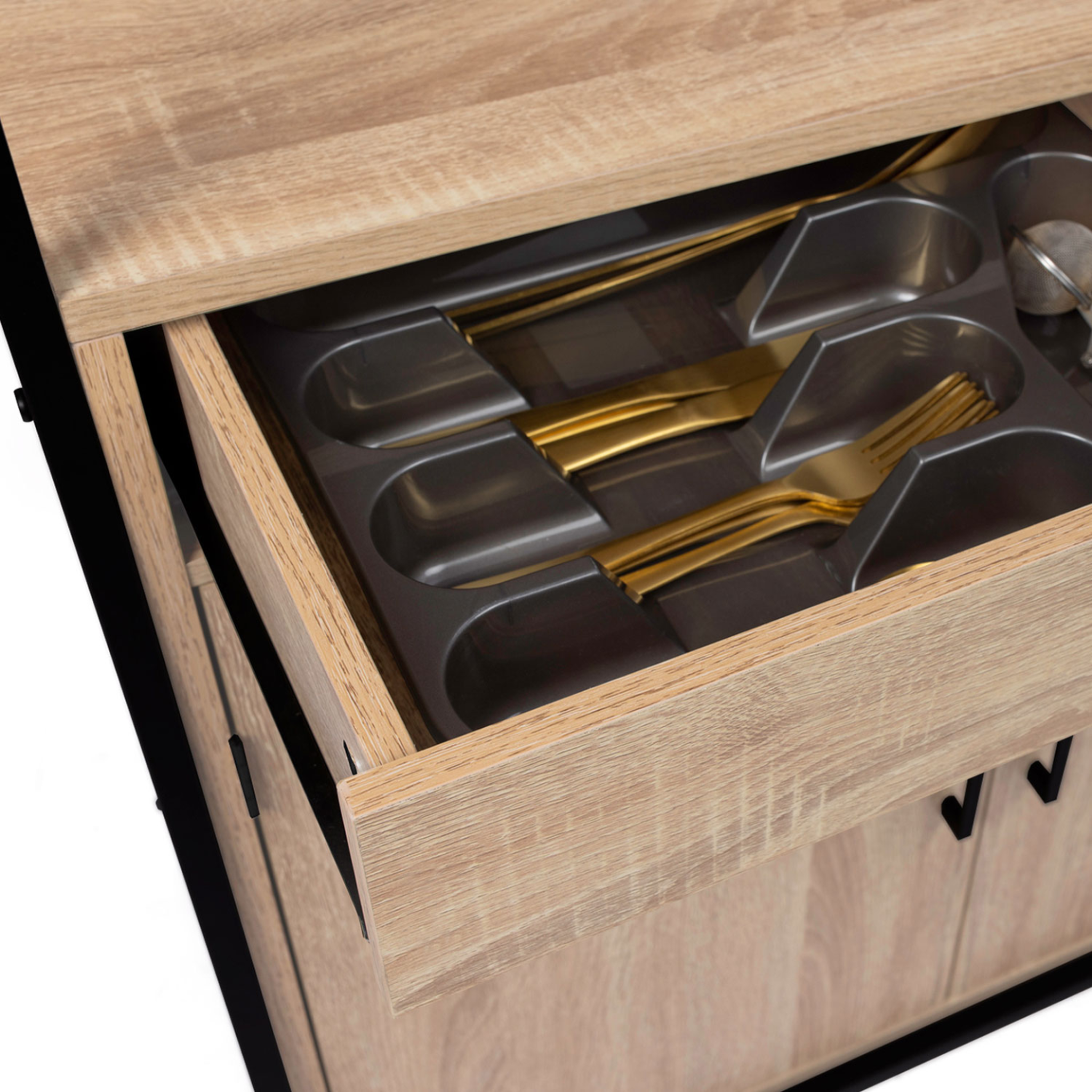 Voir la diapositive 6 : ID MARKET Buffet de cuisine 80 cm detroit meuble 4 portes design industriel + tiroir