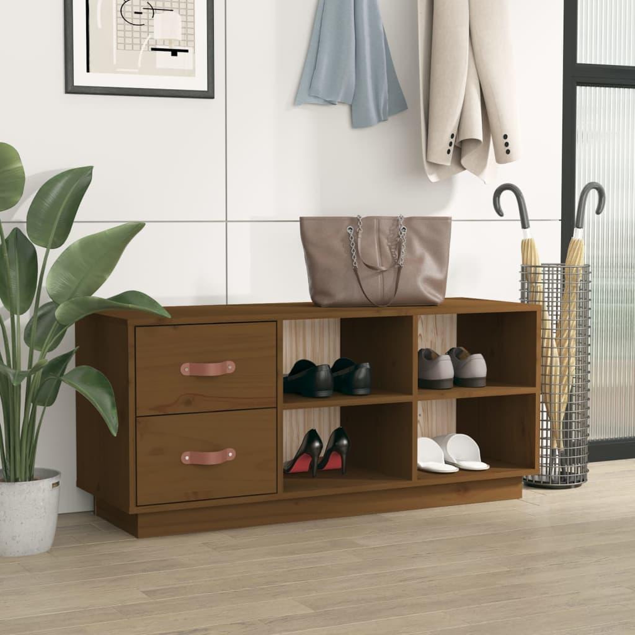 Voir la diapositive 3 : VIDAXL Banc a chaussures Marron miel 100x34x45 cm Bois de pin massif