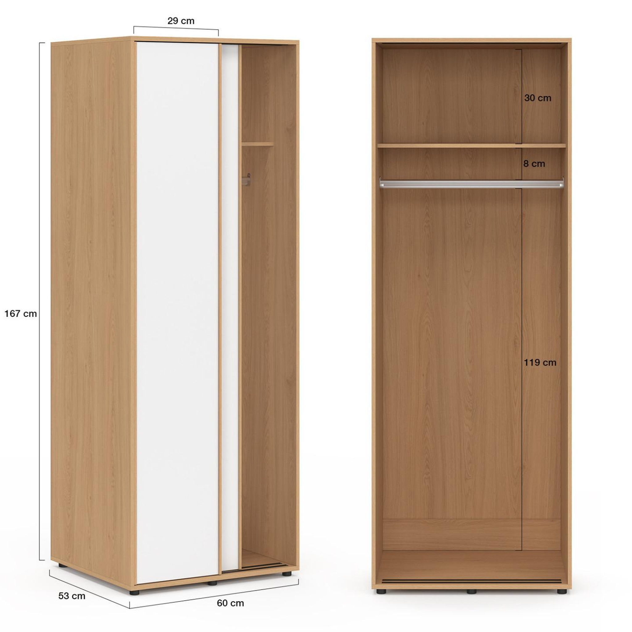 Voir la diapositive 4 : ID MARKET Armoire 2 portes coulissantes slidea bois et blanc 60 cm penderie avec étagère