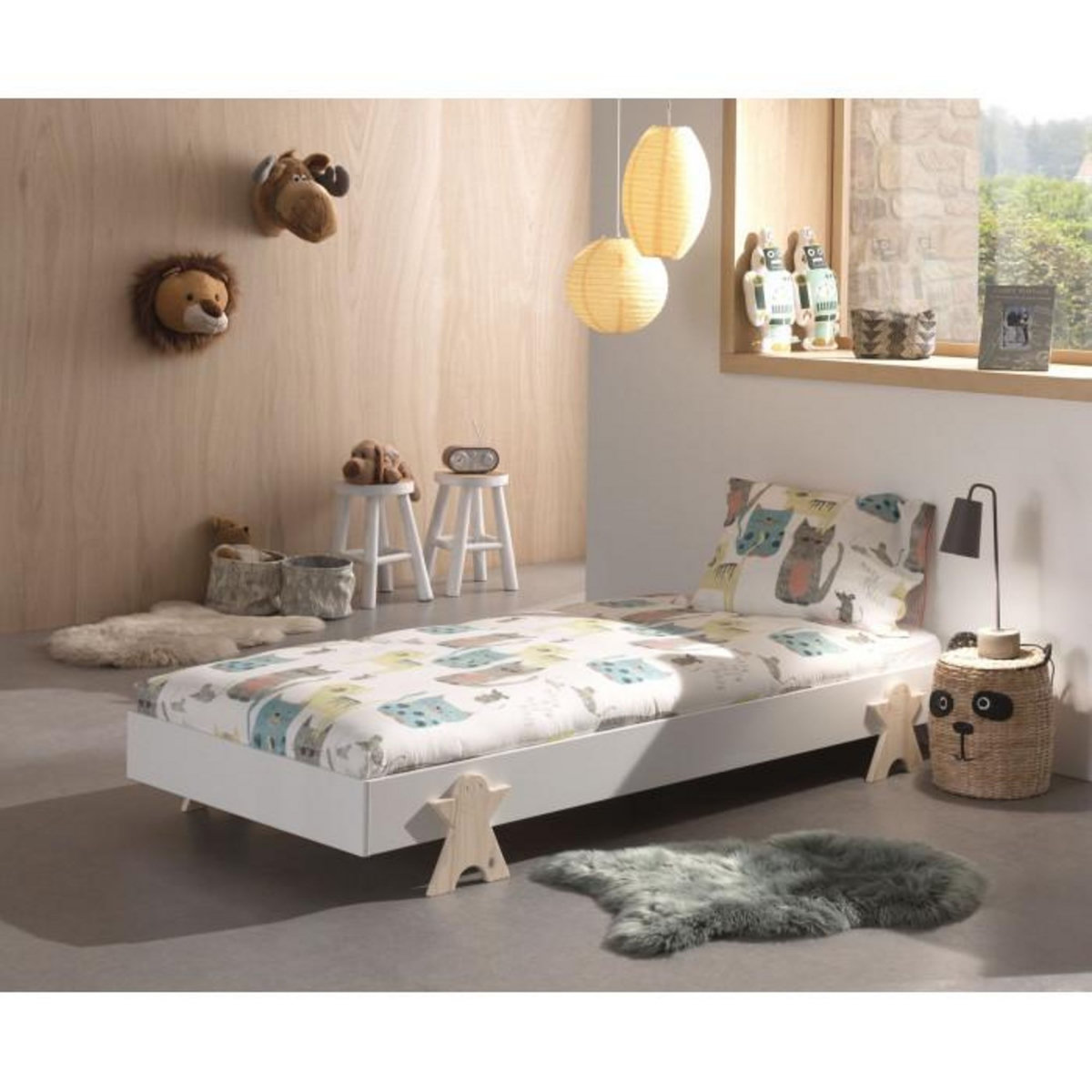 Paris Prix Lit Enfant en Bois  Modulo Smiley IV  90x200cm Blanc