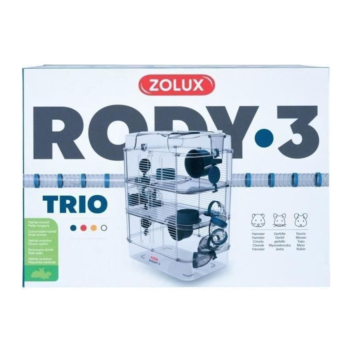 Zolux Cage sur 3 étages - ZOLUX - Rody3 trio - Pour hamsters, souris et gerbilles - L 41 x p 27 x h 53 cm - Bleu