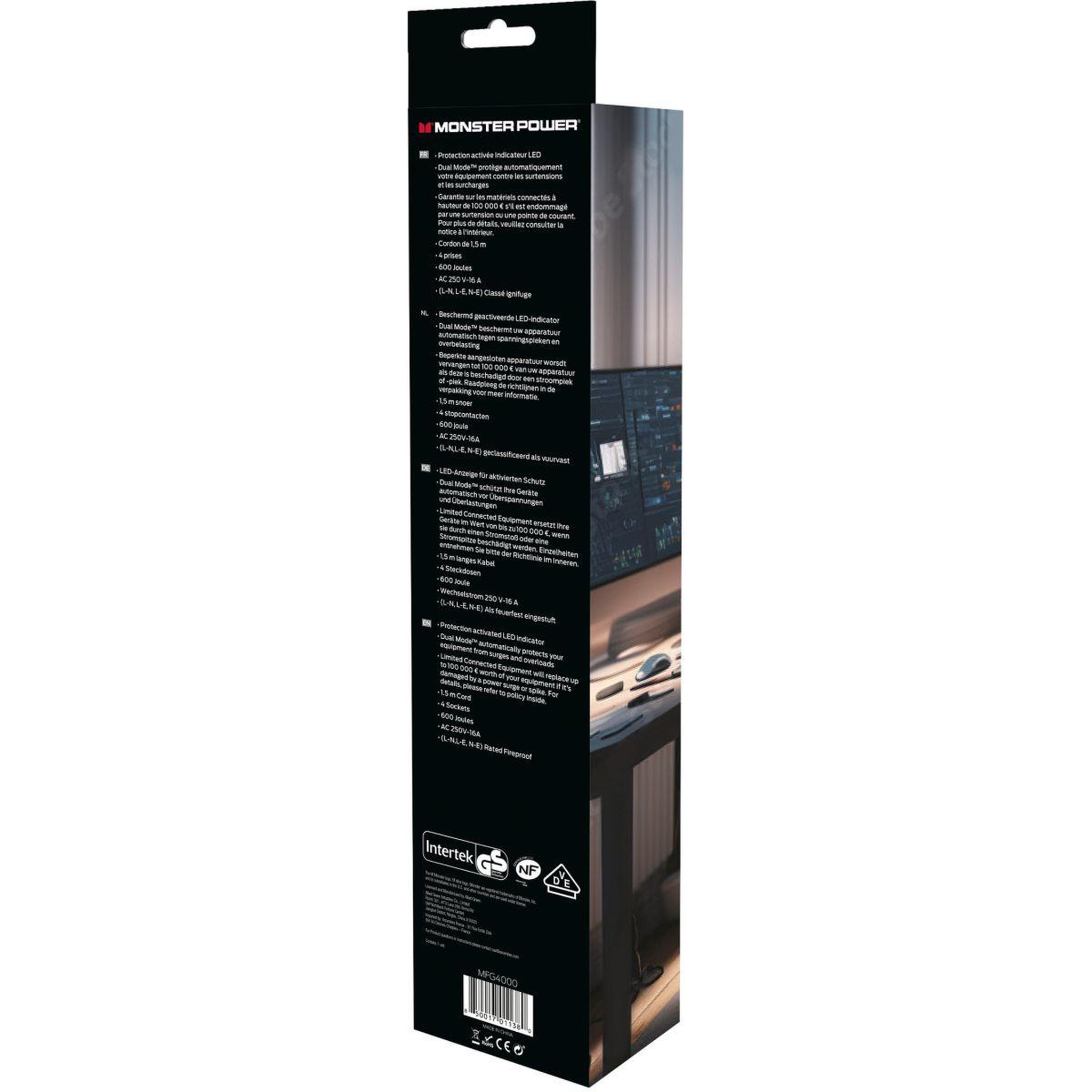 Voir la diapositive 3 : Monster Cable Rallonge parafoudre Parasurtenseur 4 prises