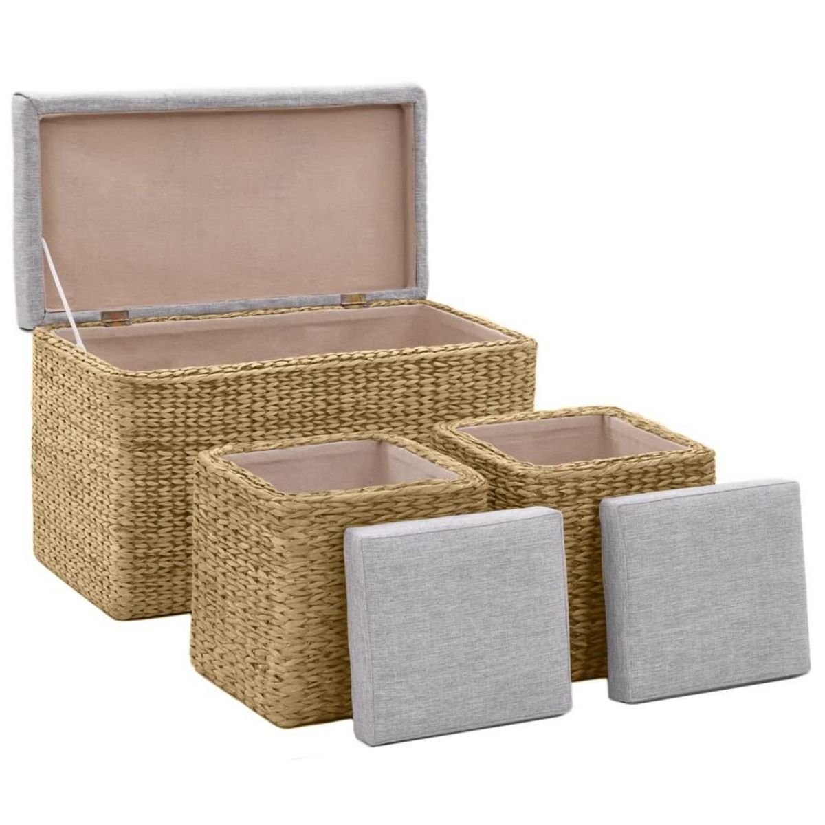 VIDAXL Banc avec 2 poufs Jacinthe d'eau Gris