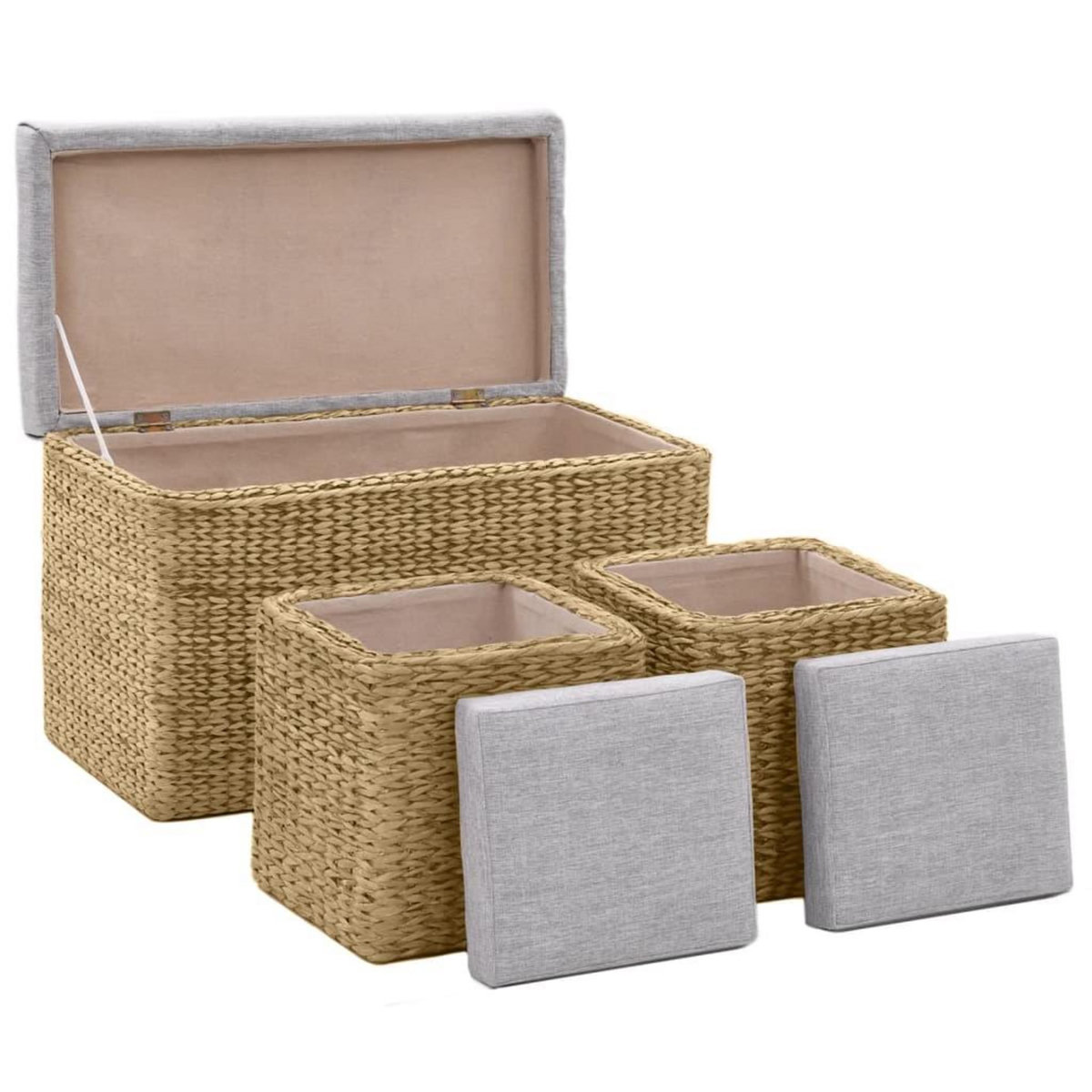 VIDAXL Banc avec 2 poufs Jacinthe d'eau Gris
