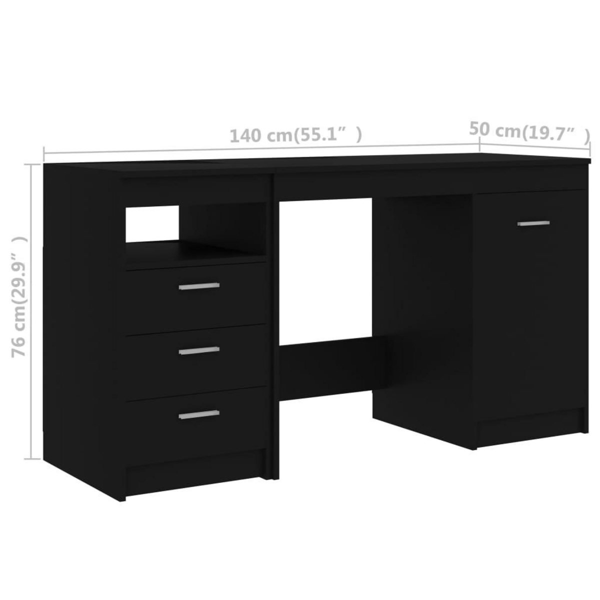 VIDAXL Bureau Noir 140x50x76 cm Bois d'ingenierie