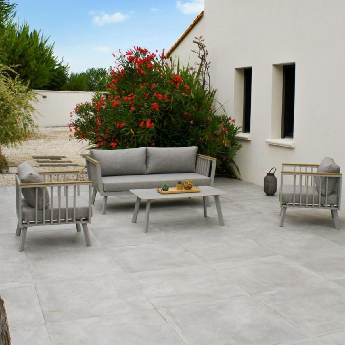 Paris Prix Salon de Jardin 5 Places  Napoli  175cm Gris