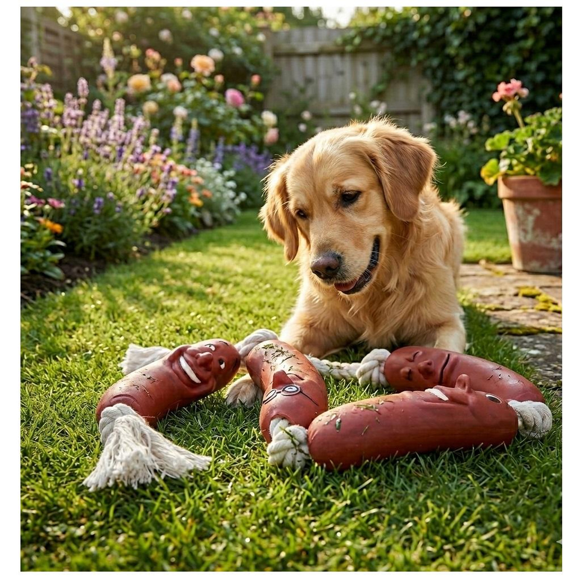 Voir la diapositive 2 : Eden Jouet saucisse en latex sur corde avec 6 noeuds pour chien